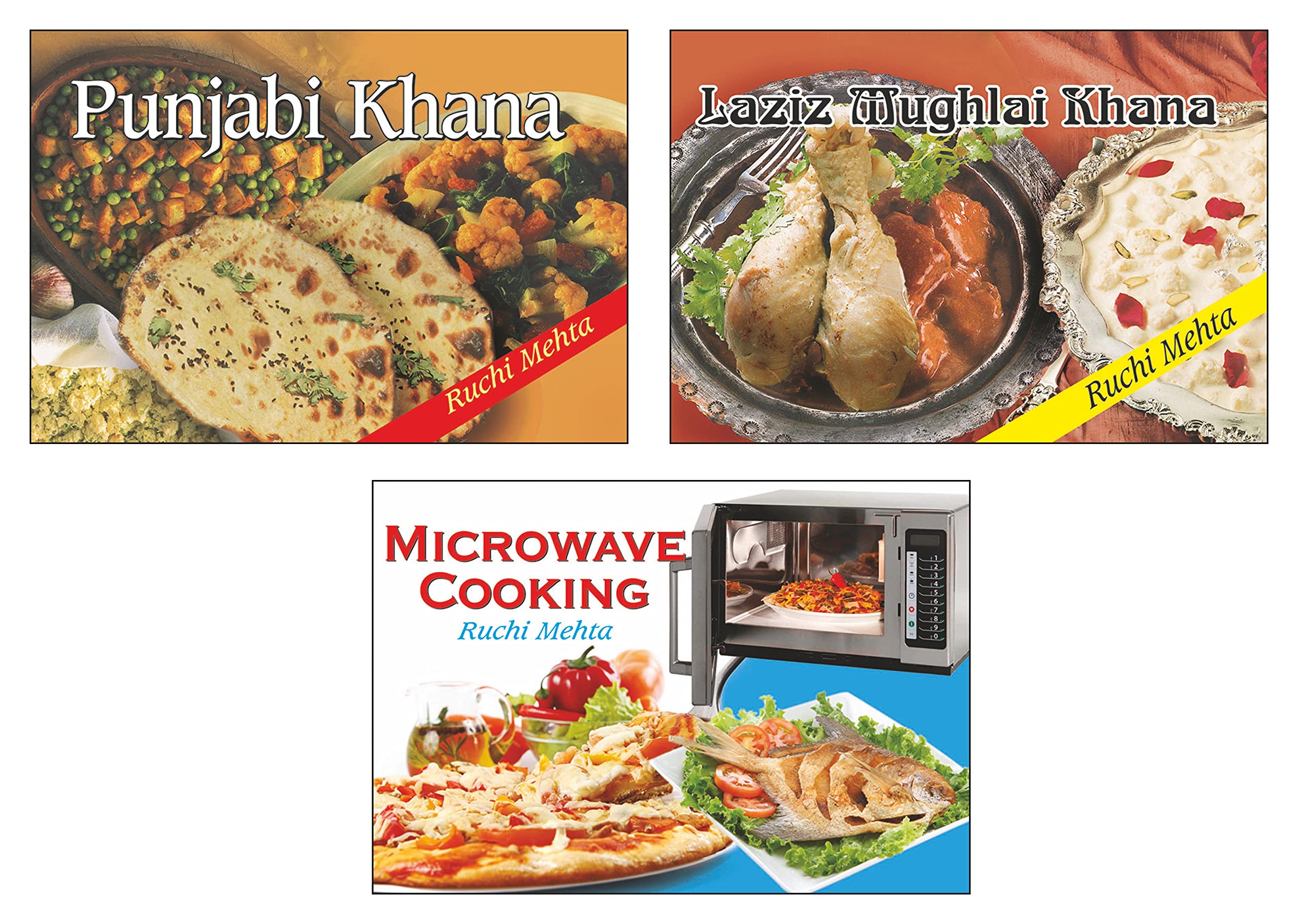 Sawan Present Set Of 3 Ruchi Mehta Cookery Books | Punjabi Khana, Laziz Mughlai Khana And Microwave Cooking