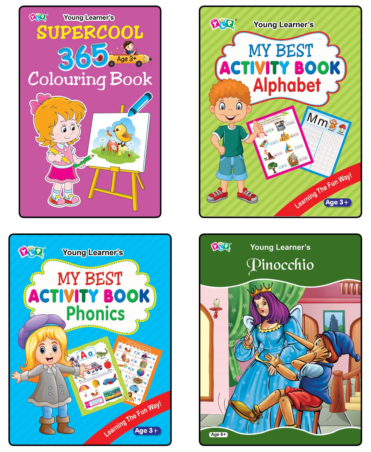 Supercool 365 Colouring Book+My Best Activity BookAlphabet+My Best Activity BookPhonics+Pinocchio