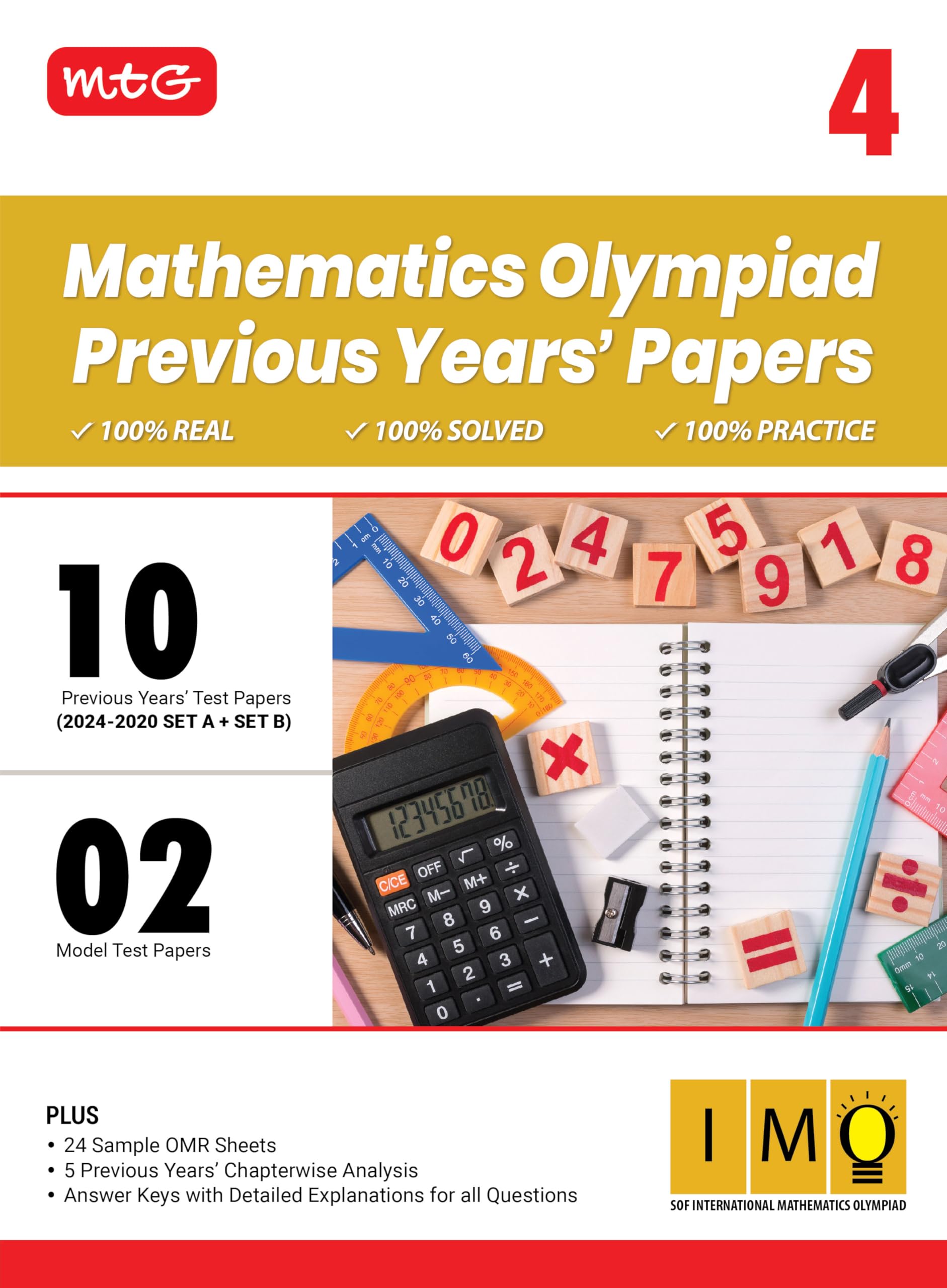 Mtg Class4 Imo Olympiad 10 Previous Years Papers Mathematics (20242020 Set A & B)  Model Test Papers With 24 Sample Omr Sheet