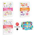 2 in 1 Copy to Colour  Fairy & Princess, Flowers & Water Animals and Unicorn & Mermaid with 10 Wax Crayons : Fantasy and ocean