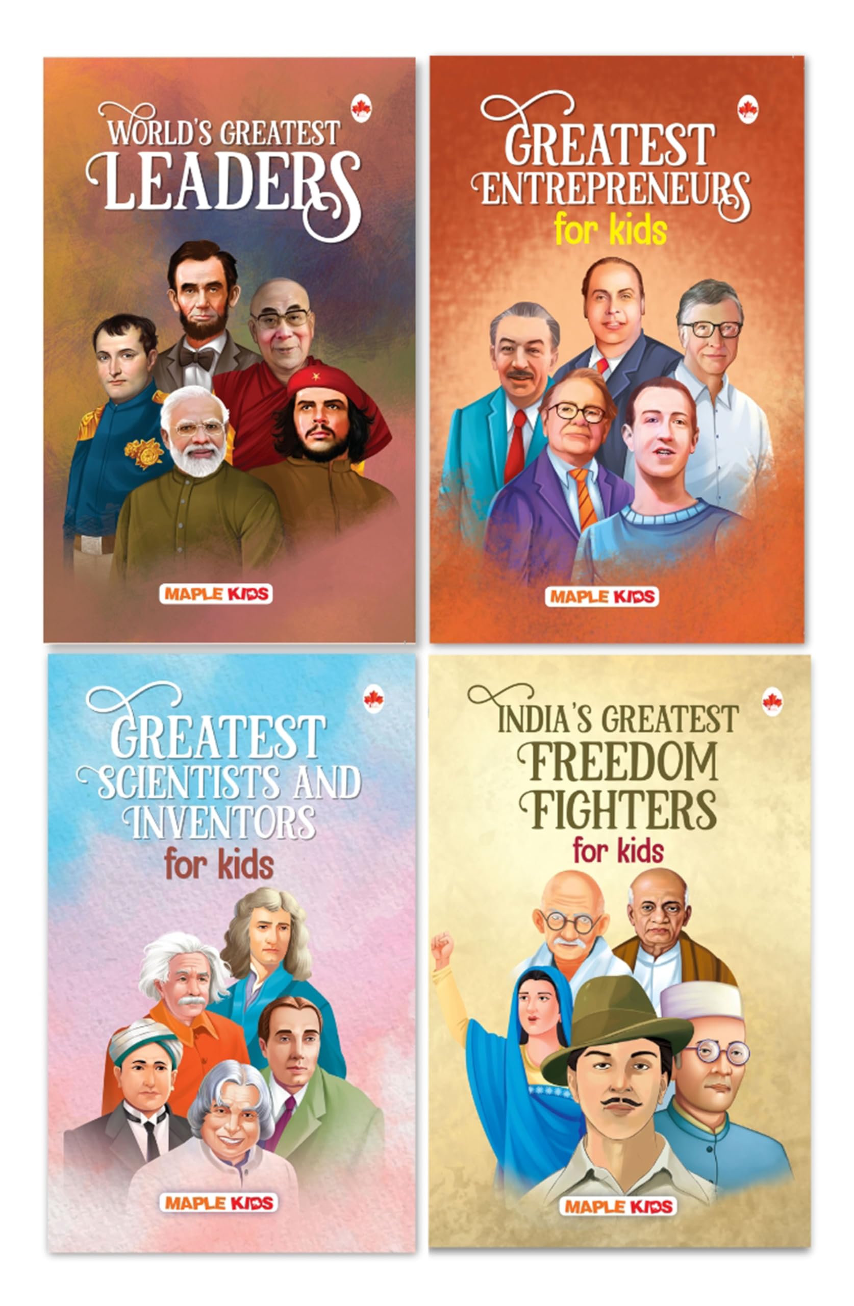 Biographies for Kids (Set of 4 Books)  Worlds Greatest Leaders  Entrepreneurs  Scientists and Inventors  Freedom Fighters 