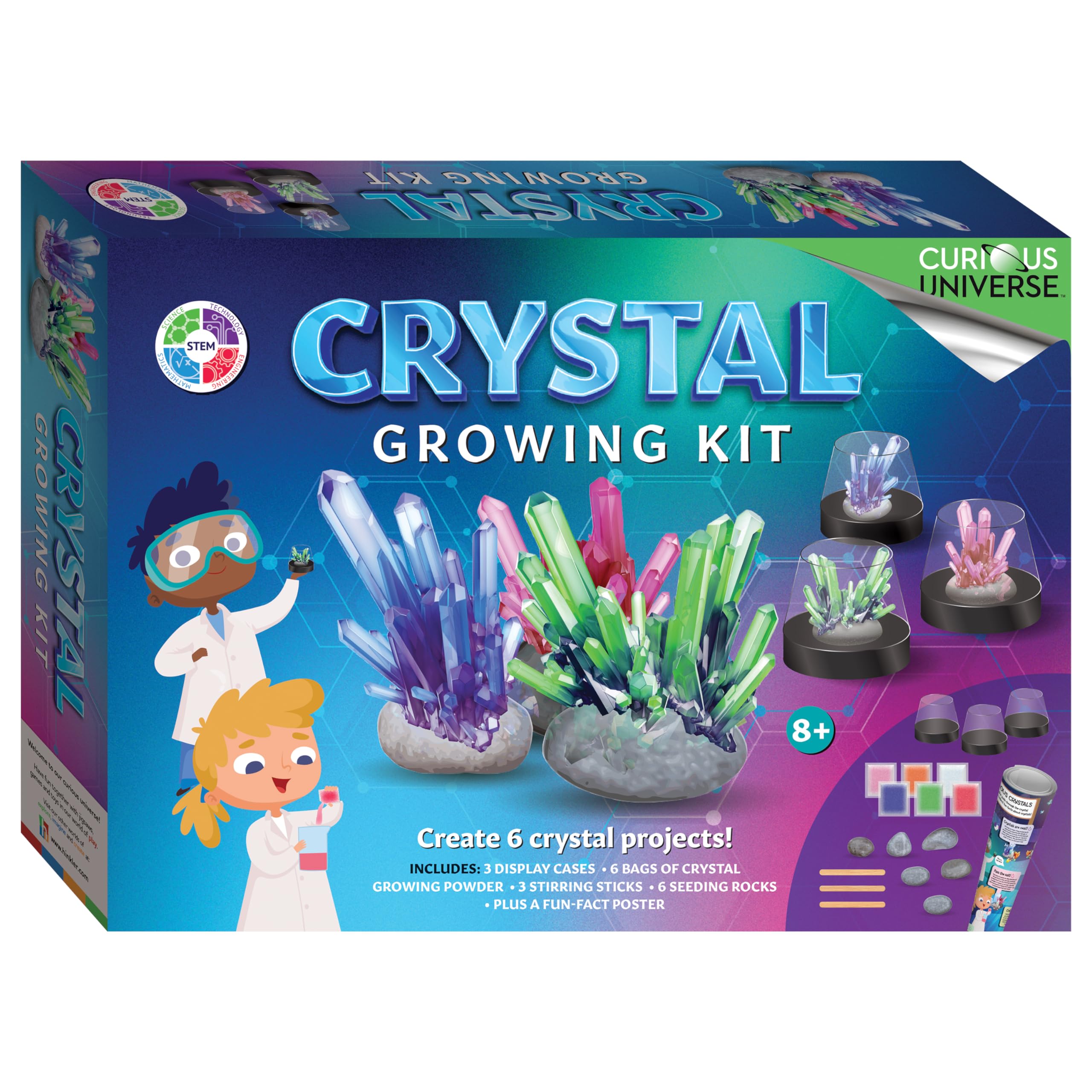 Curious Universe Crystal Growing Kit  Childrens STEM Home Learning Set  Ages 6 to 9 Years  Learn to Grow Crystals
