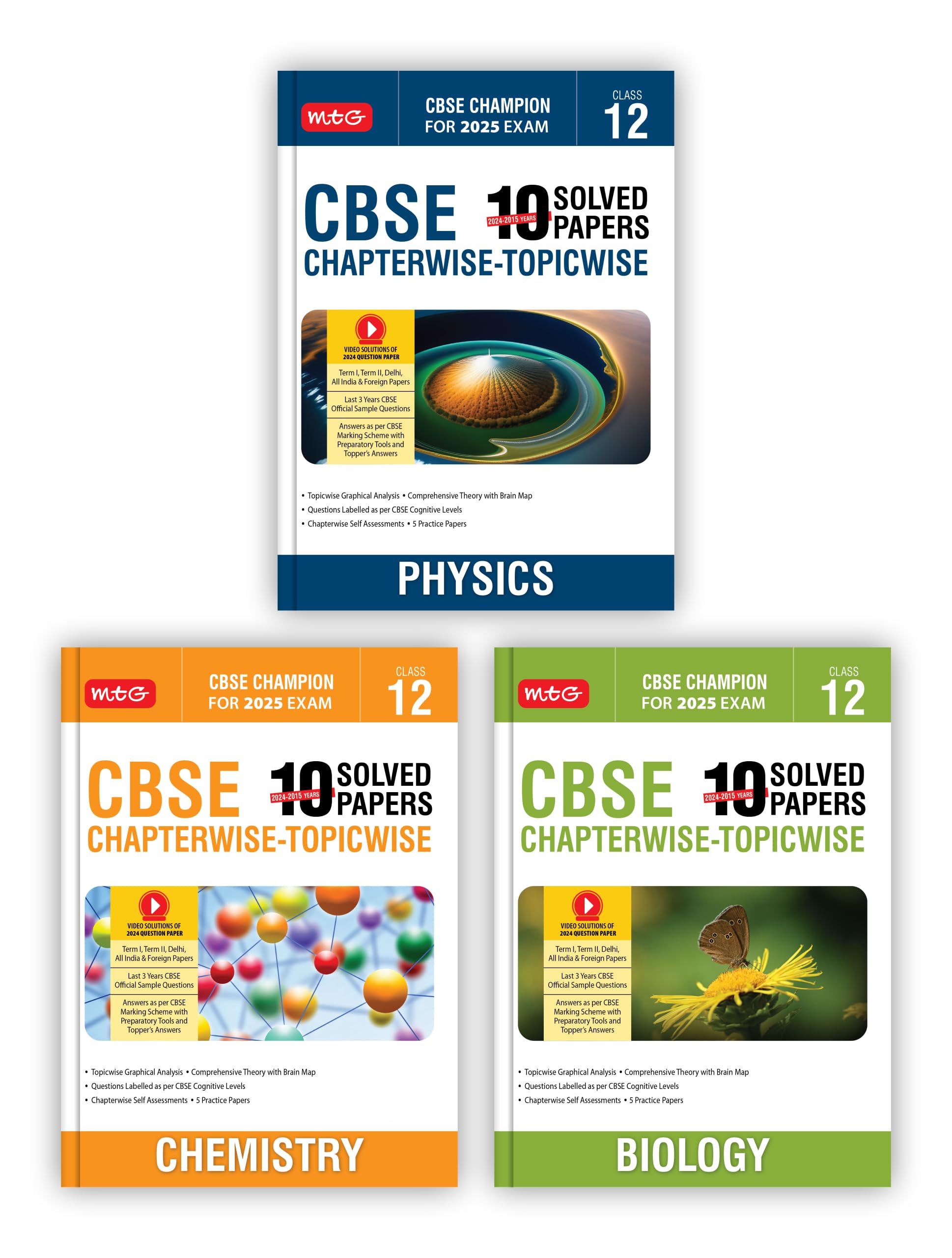 MTG CBSE 10 Years (20242015) Chapterwise Topicwise Solved Papers With Question Bank Class 12 Physics, Chemistry, Biology (Set o