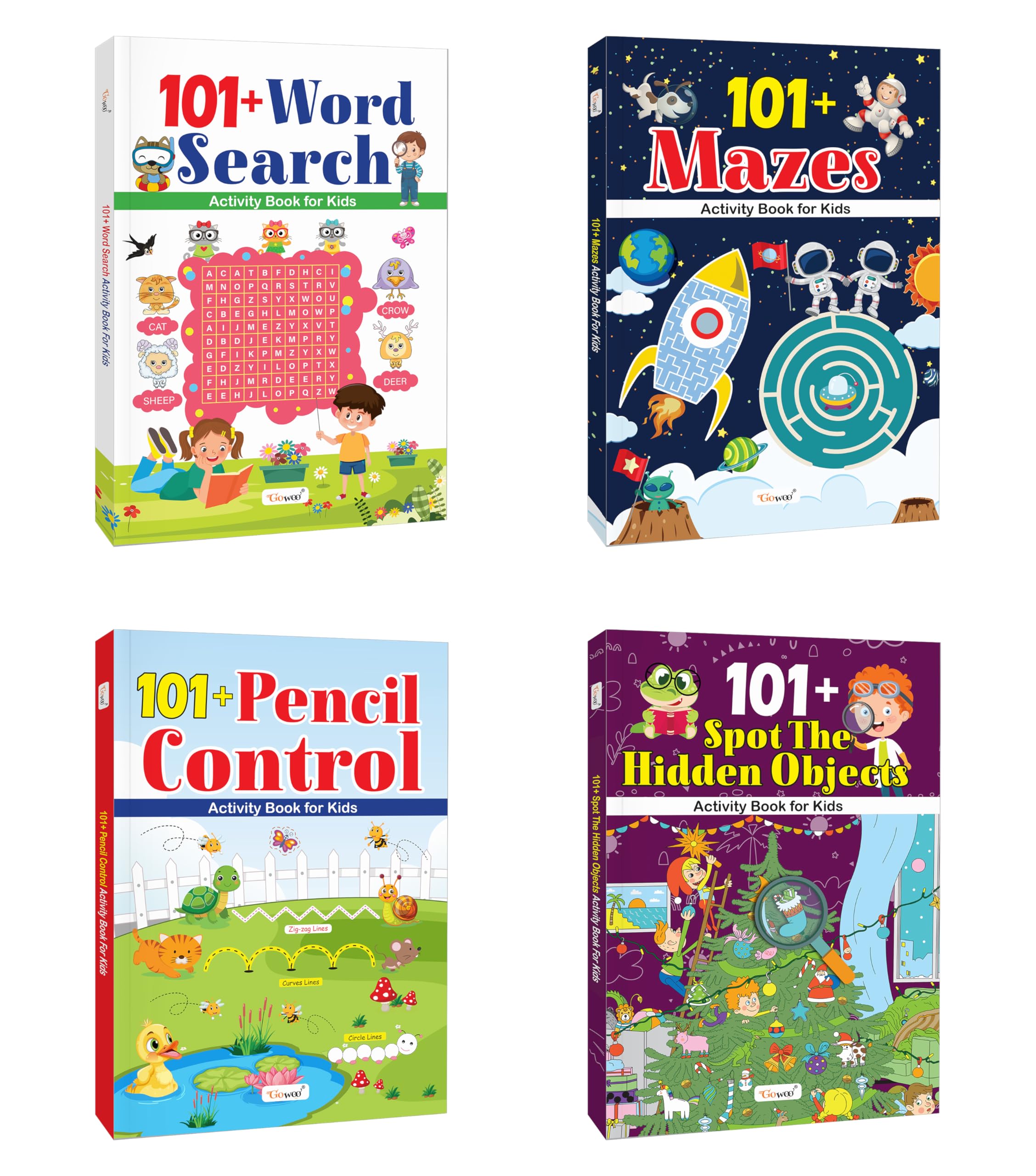 101+ Word Search, Mazes, Pencil Control and Spot the Hidden Objects Activity Book for Kids : Early Learning Activity Book, Educa