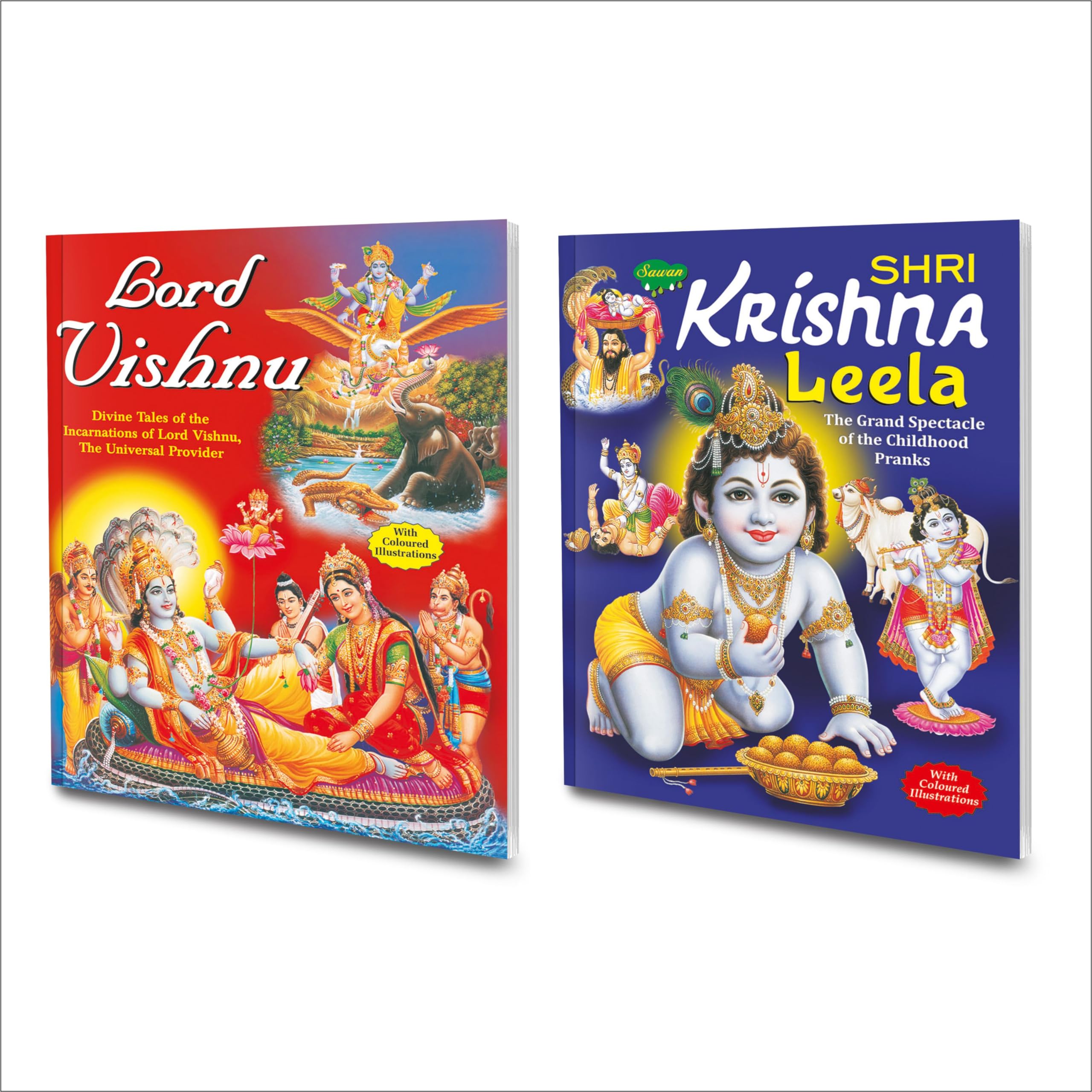 Set Of 2 Books | Children Story Books : Lord Vishnu And Shri Krishna Leela