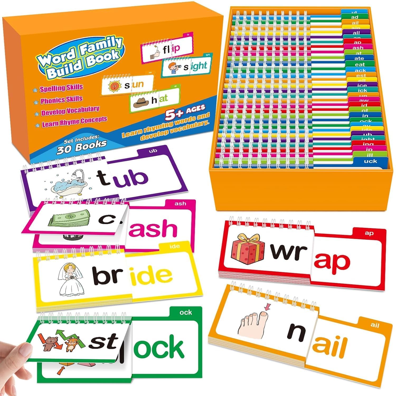 Shnmn 30Pcs Read And Rhyme Flip Books, Interesting Word Family Flip Books, Abc Vocabulary Cards, Sight Words Flash Cards Kinderg