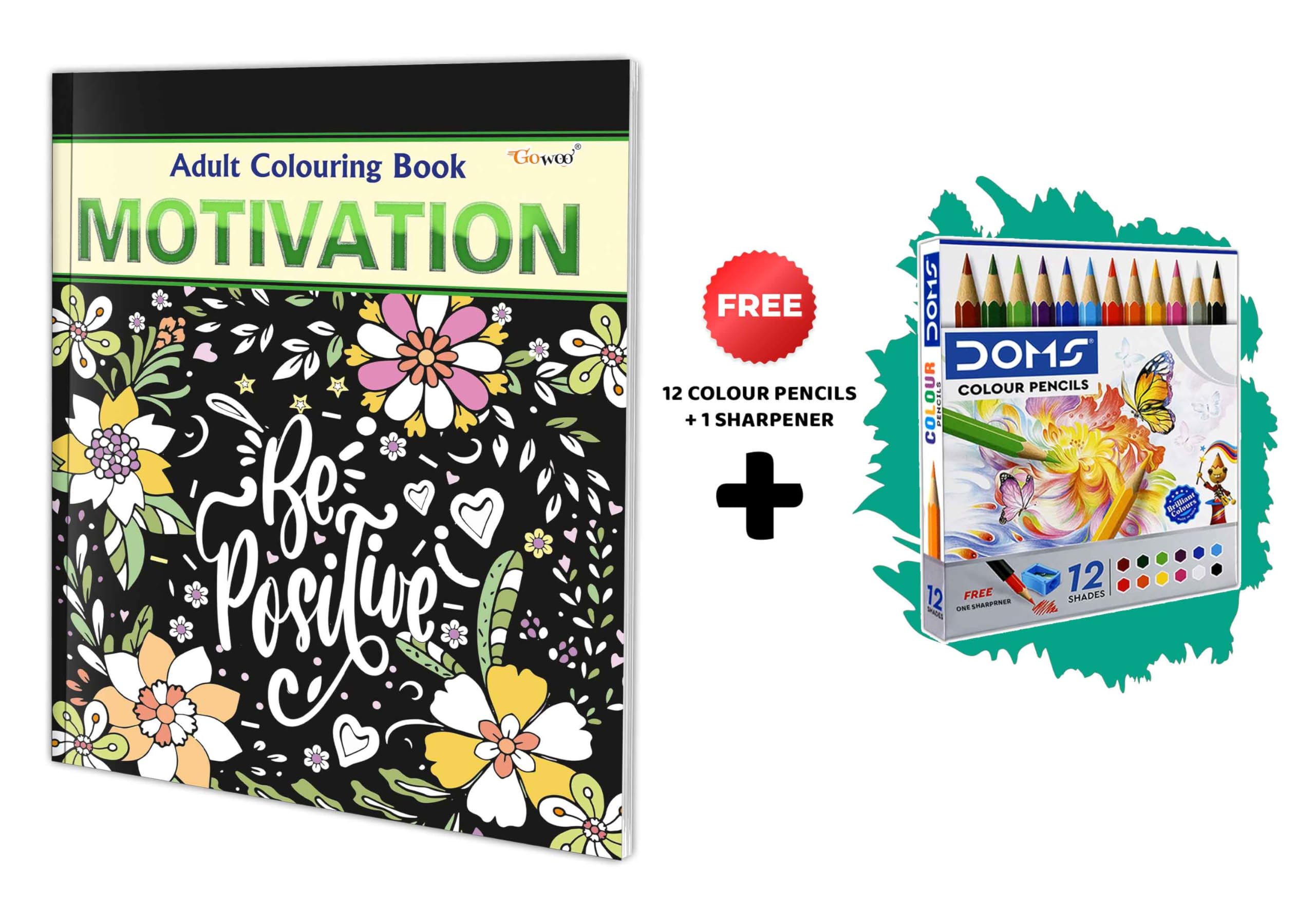 Motivation  Adult Colouring Book with 12 Colour Pencils + 1 Sharpner : Adults Coloring book, Mindful Coloring Art, Relaxing Art
