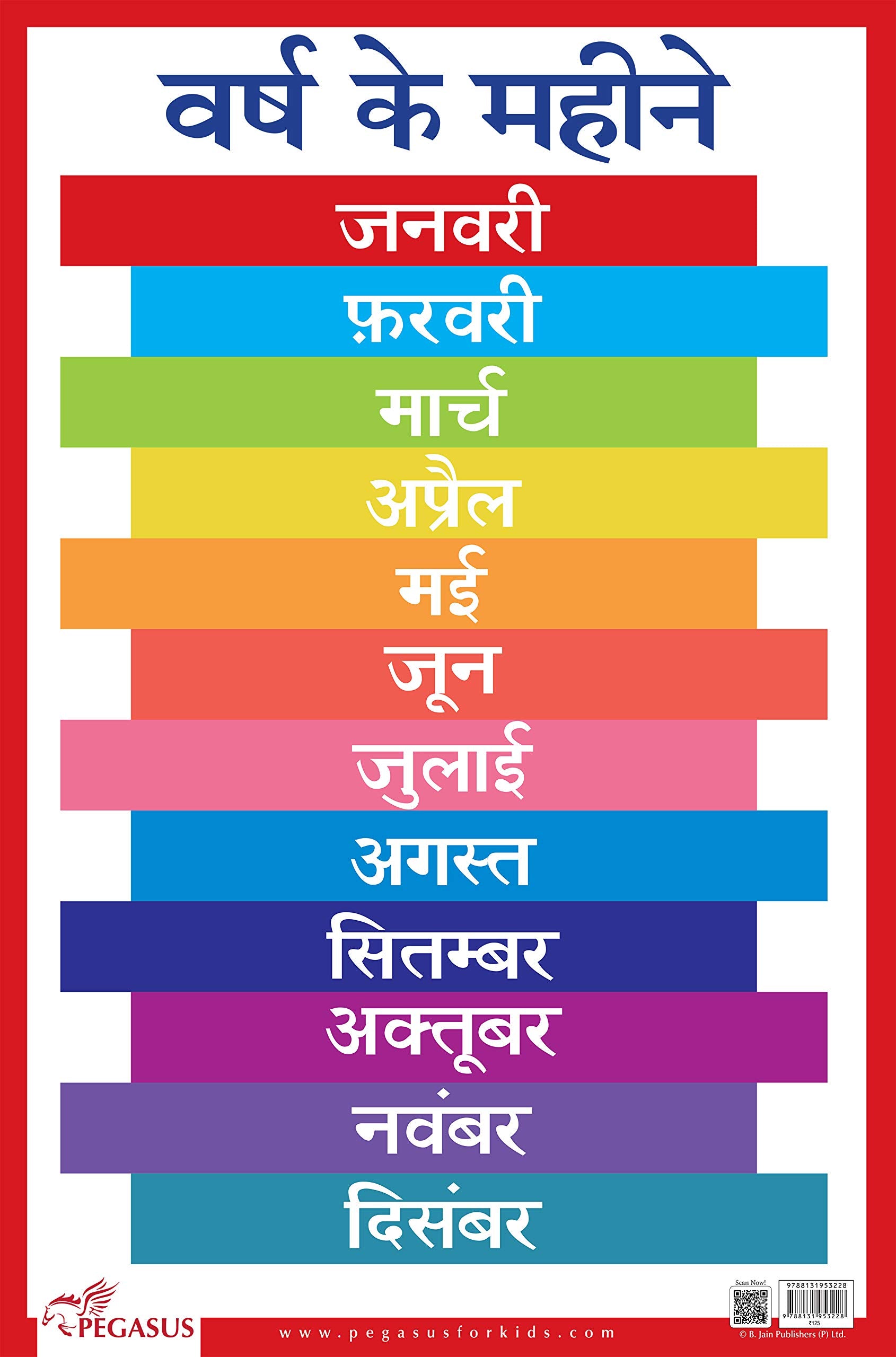 Varsh Ke Mahine Hindi Months  Thick Laminated Primary Chart