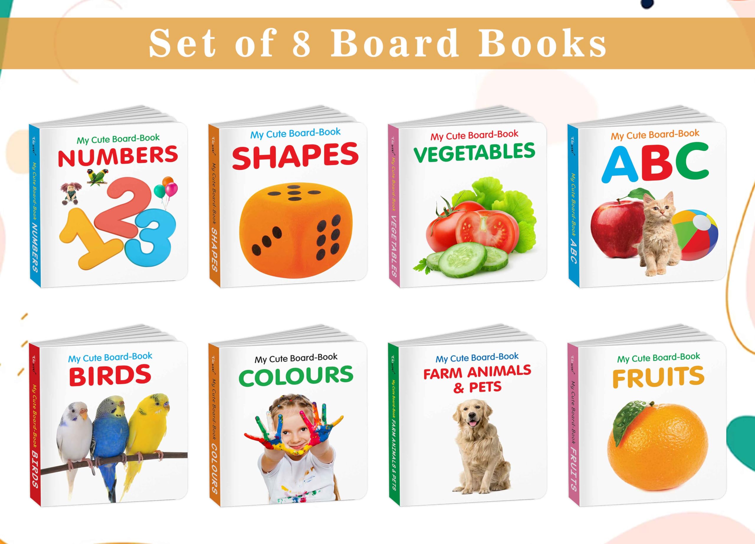 Toddlers Early Learning Library : 8 Book Set  ABC, Colours, Birds, Fruits, Farm Animals & Pets, Vegetables, Shapes and Number