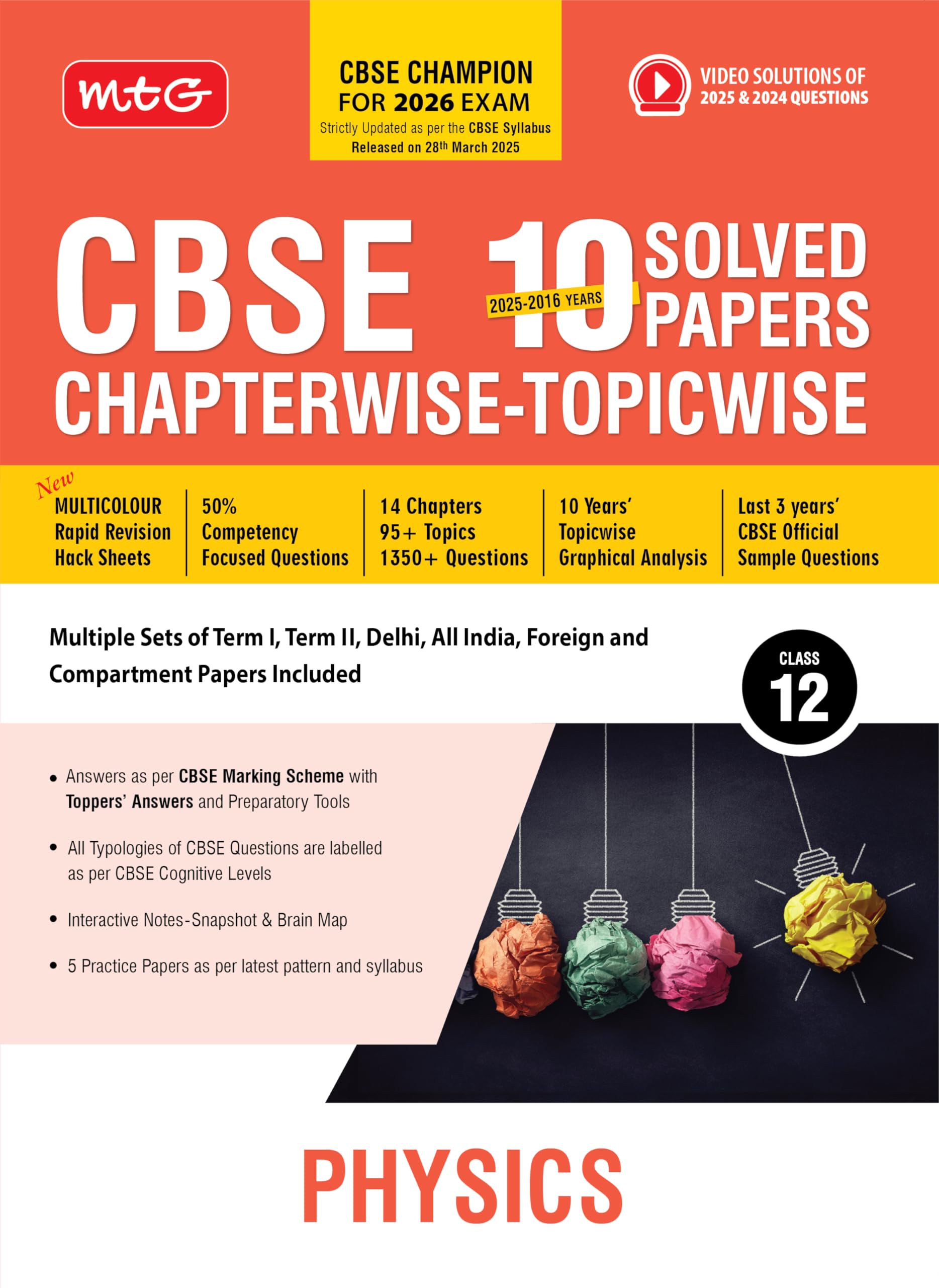 Mtg Cbse 10 Years (20252016) Chapterwise Topicwise Solved Papers Class 12 Physics  Cbse Champion For 2026 Exam | Free Video So
