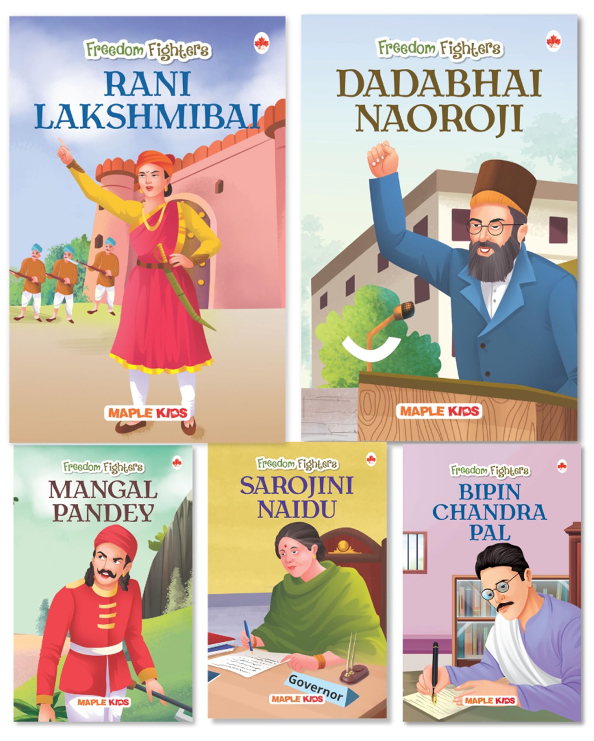 Story Books for Kids  Freedom Fighters (Set of 5 Books) (Illustrated)  Sarojini Naidu, Rani Lakshmibai, Mangal Pandey, Dadabha