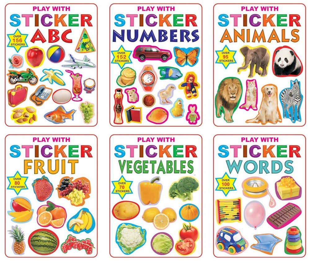 Play With Sticker  6Book Activity Pack For Kids Ages 35 | Abc, Numbers, Animals, Fruit, Vegetables & Words | Fun & Educationa