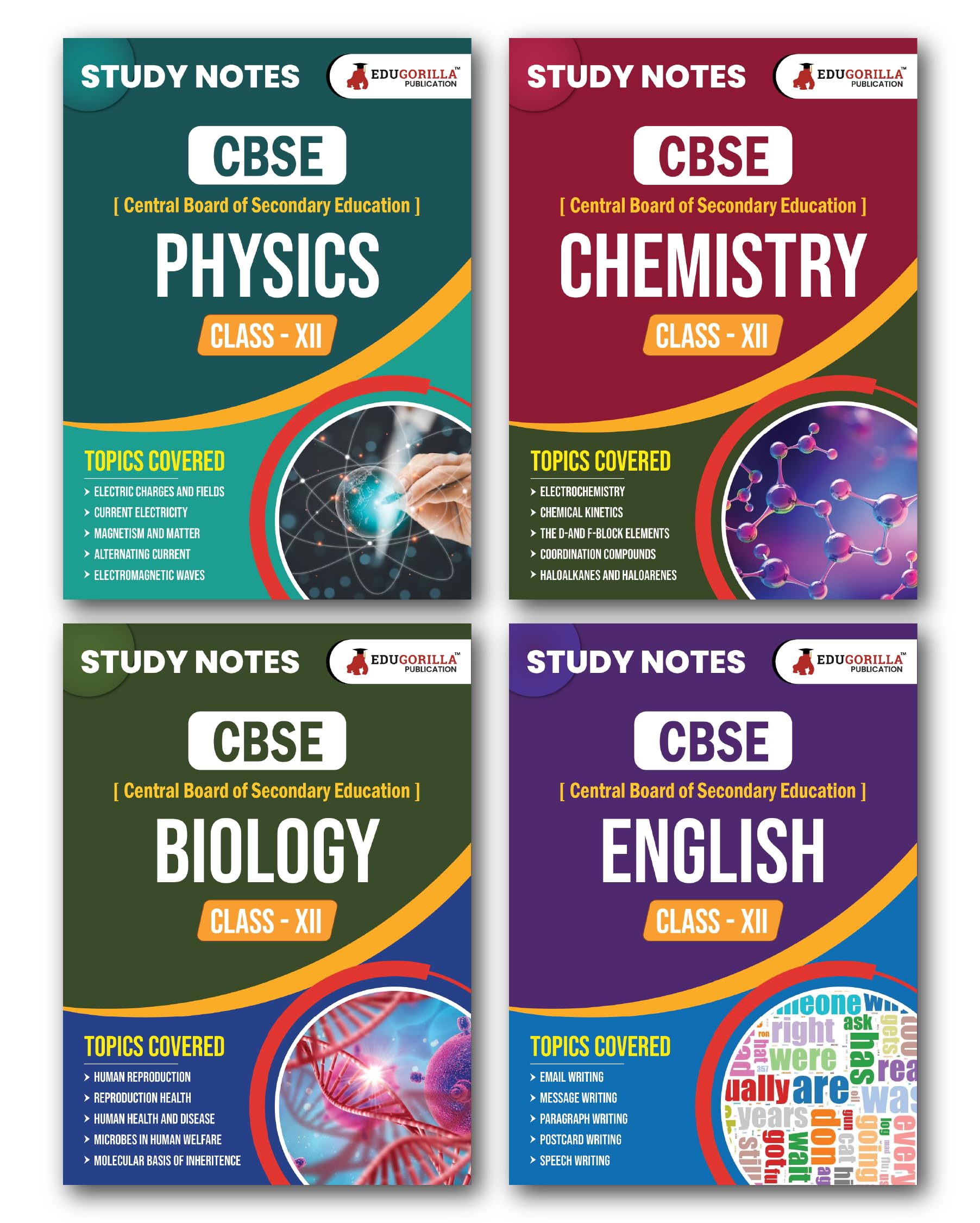 Cbse Class Xii Science Stream (Pcb) Combo Notes  Physics, Chemistry, Biology, English | Set Of 4 Guide Books In English | Compl
