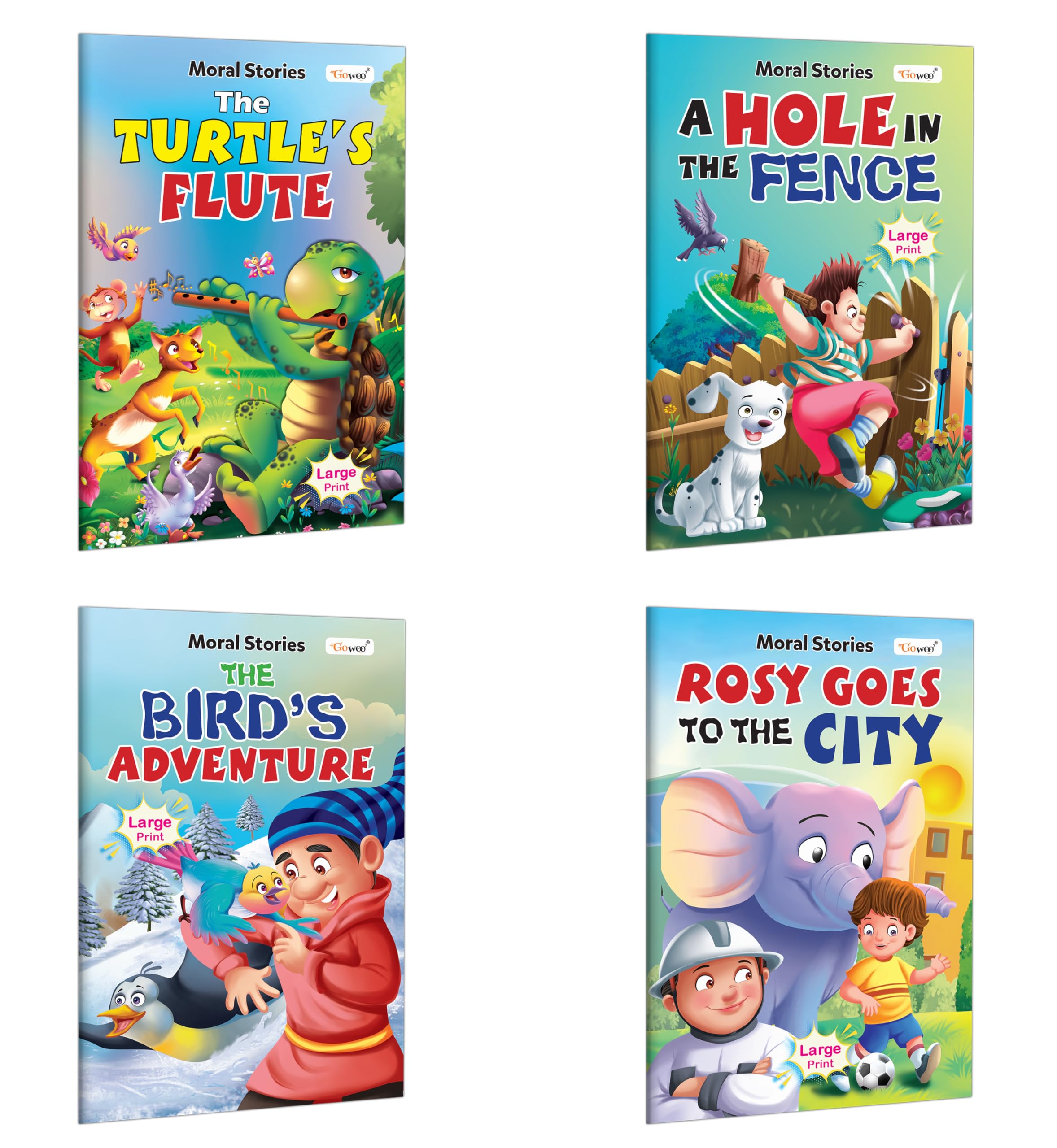 Turtle Flute, A Hole In The Fence, The BirdS Adventure And Rosy Goes To The City  Moral Stories : Storybooks for kids, Pictu