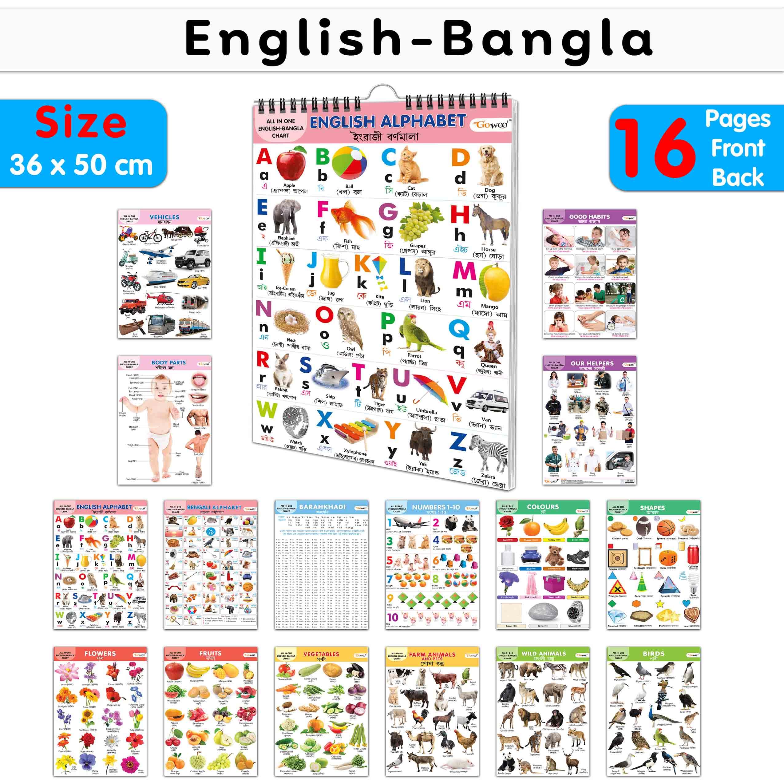 Childrens educational Chart collection : My First ALL IN ONE SPIRAL CHART ENGLISHBANGLA Learning Chart for preschoolers, Educ