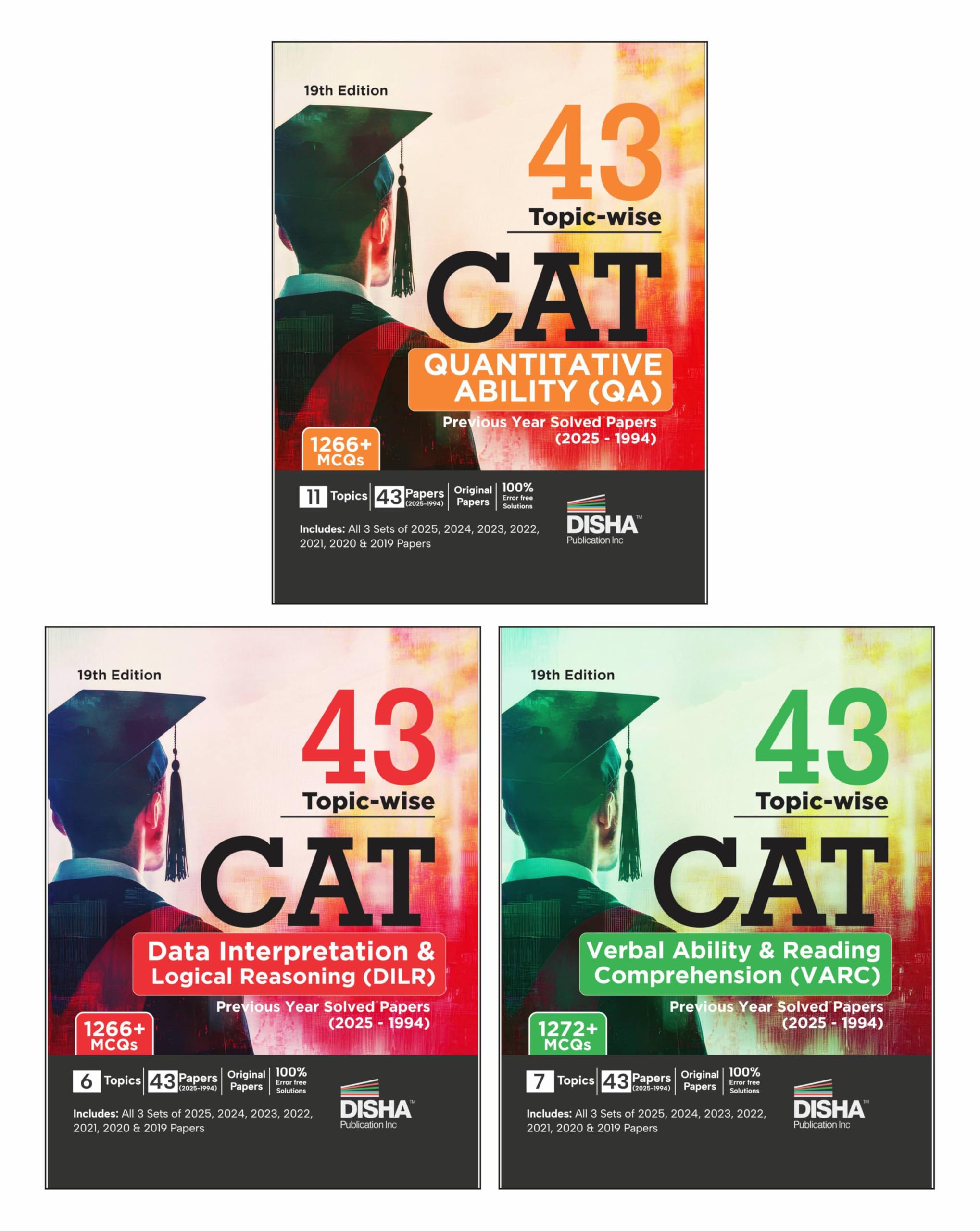 Disha Combo (3 Books) 43 TopicWise Cat Qa, Dilr & Varc Previous Year Solved Papers (2025  1994) 19Th Edn | Previous Year Quest