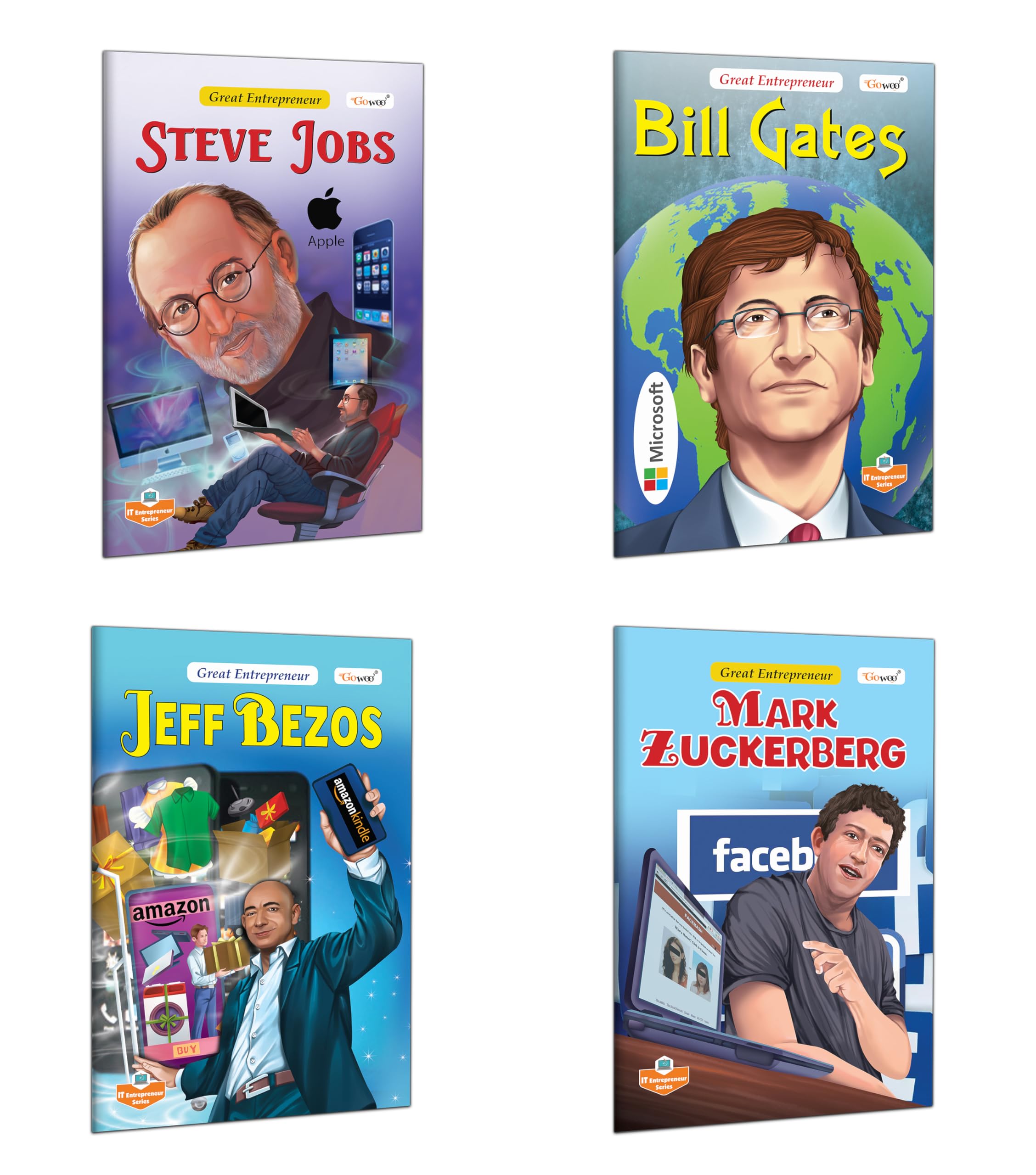 Great Entrepreneurs : Bill Gates, Steve Jobs, Mark Zuckerberg and Jeff Bezos  Inspirational Story book, Children learning story 