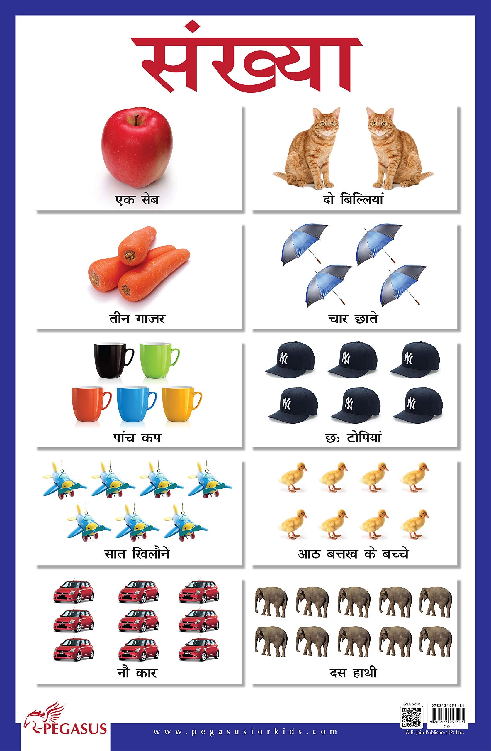 Sankhya Hindi Numbers  Thick Laminated Primary Chart