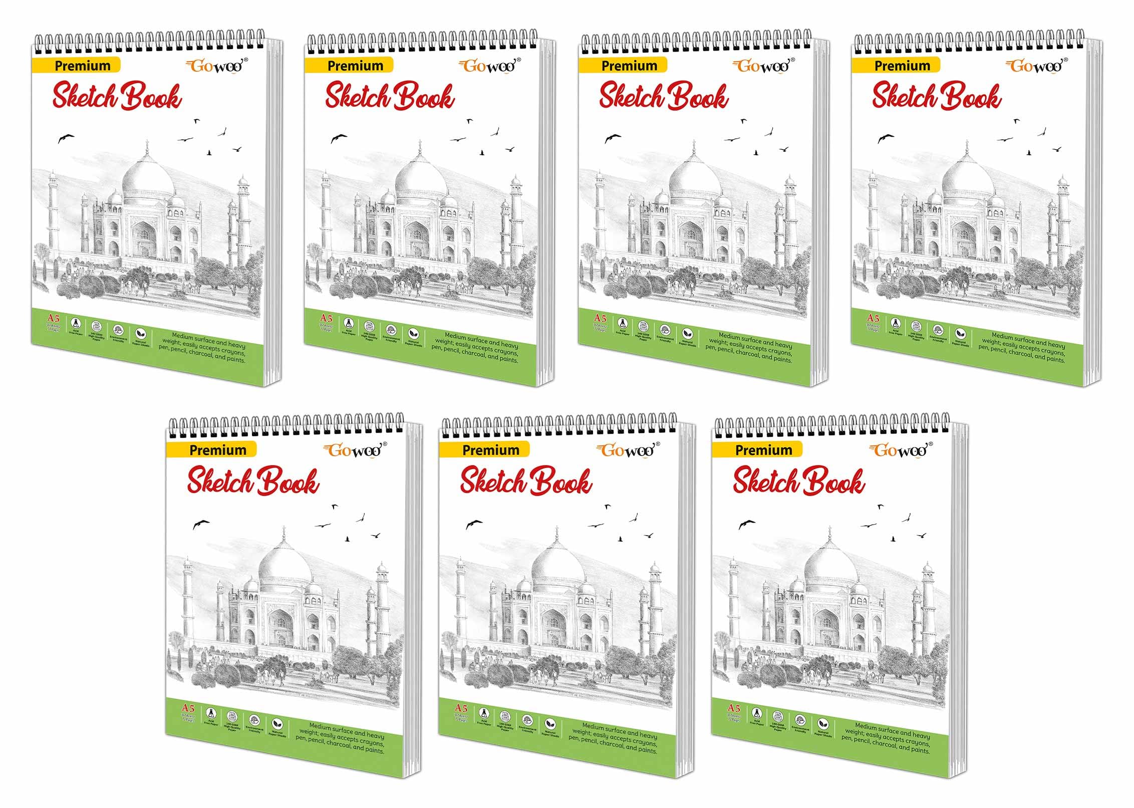 A5 Premium Sketch Book : Set of 7 Sketch book For Artists  36 Sheets (5.8 x 8.3 Inch), Top SpiralBound, Drawing, Painting And 