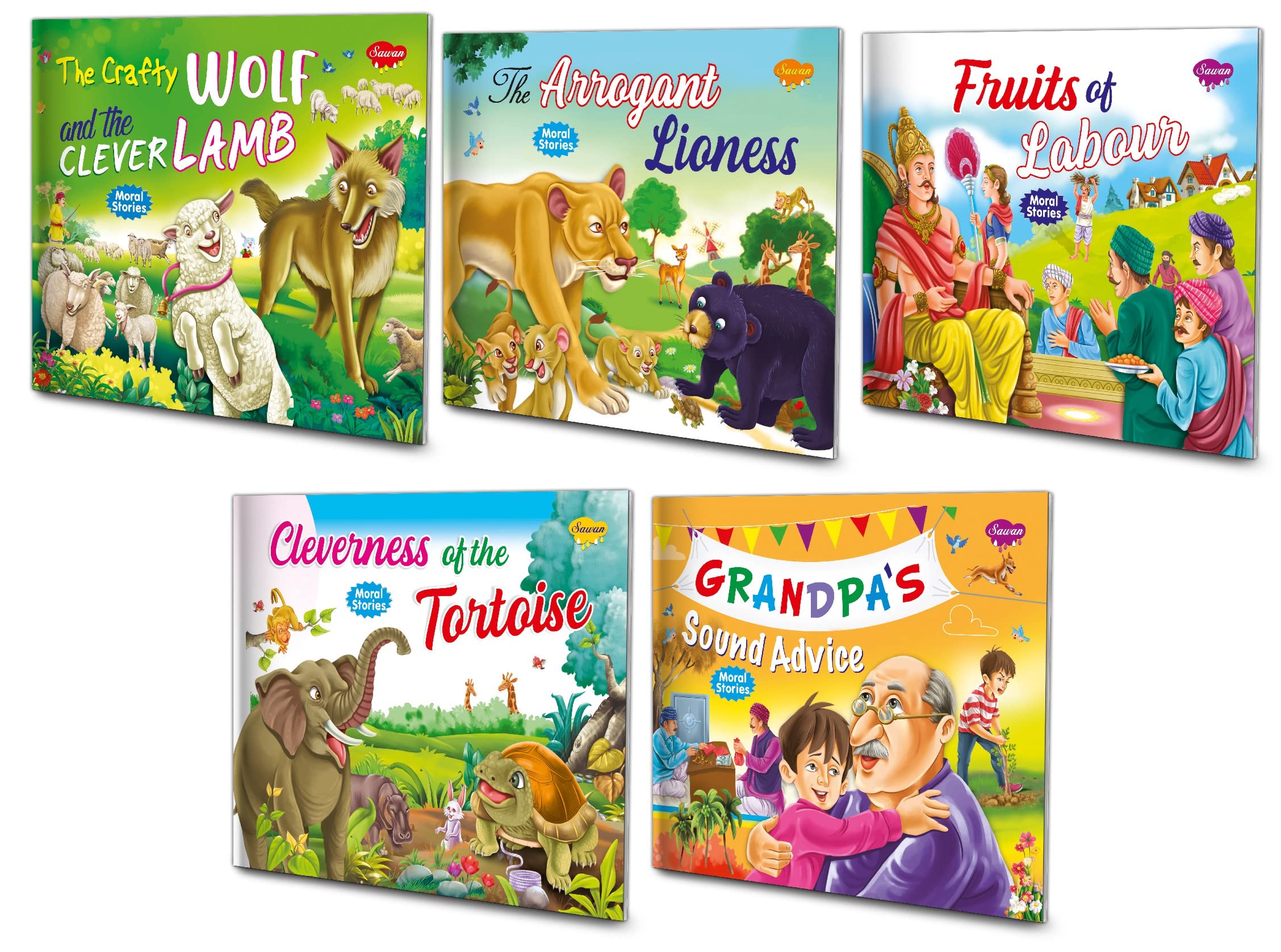 Sawan Moral Stories The Crafty Wolf & The Clever Lamb, The Arrogant Lioness, Fruits Of Labour, Cleverness Of The Tortoise, Gran