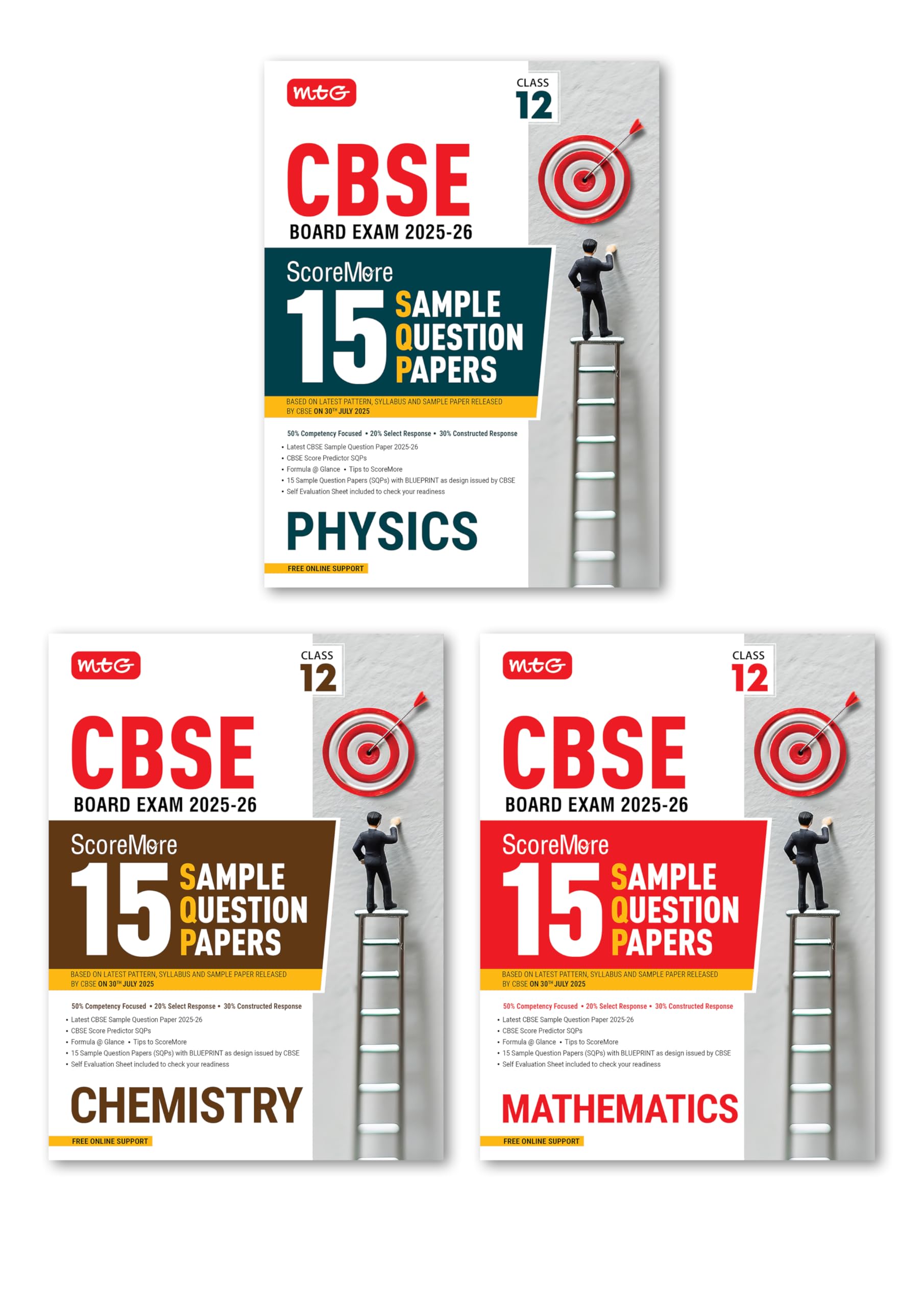 Mtg Cbse Class 12 Scoremore 15 Sample Papers Physics, Chemistry & Mathematics Books For 20252026 Board Exam (Set Of 3) | Chapte