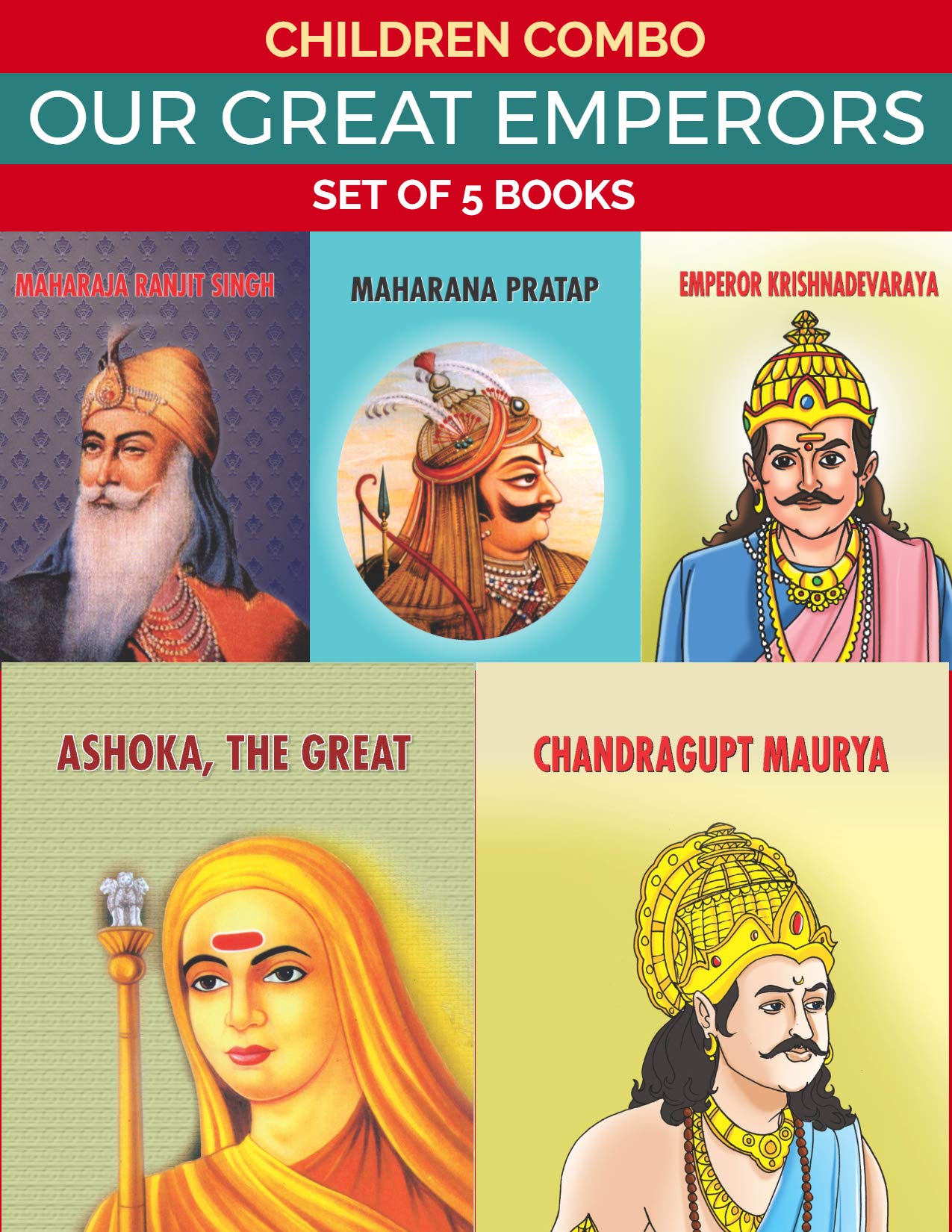 Our Great Emperors  Children Combo (Set Of 5 Books) (Chandragupta Maurya + Ashoka, The Great + Emperor Krishnadev Ray + Maharan