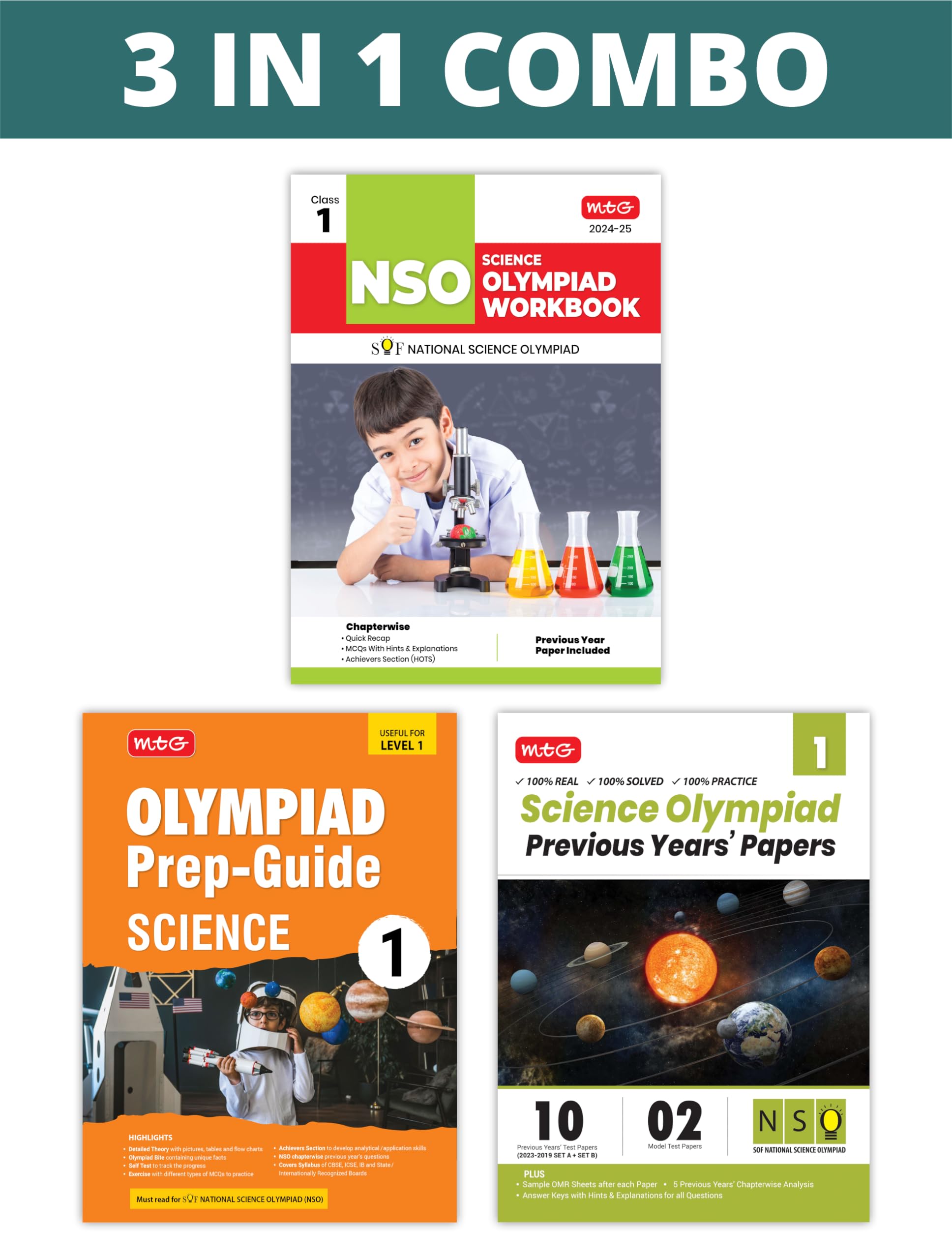 MTG National Science Olympiad (NSO) Workbook, PrepGuide & Previous Years Papers (PYQs) with Mock Test Paper Class 1  SOF Olymp