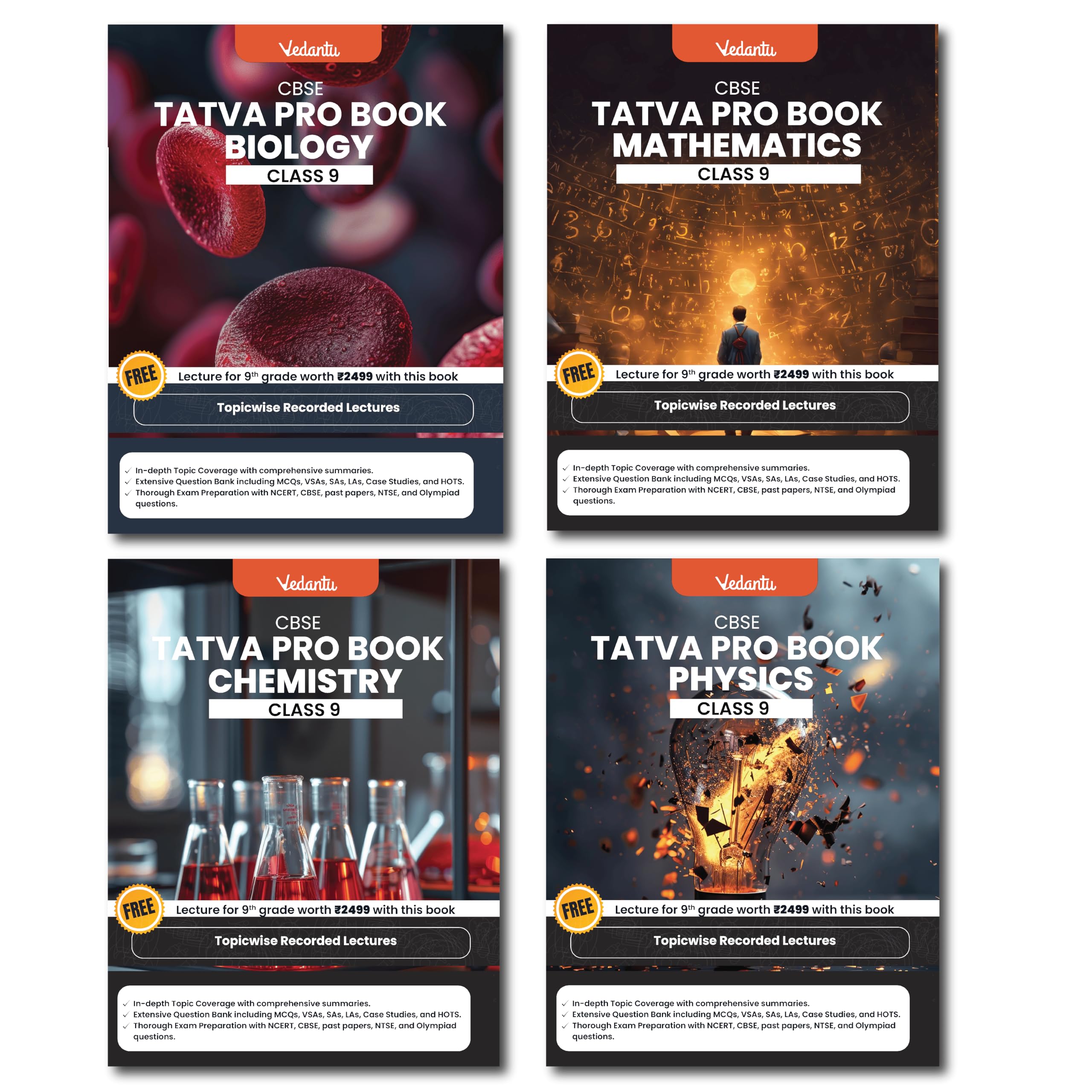 Vedantu Tatva Pro Question Bank Book CBSE Class 9 Set of 4 Books | Mathematics , Physics, Chemistry, Biology | Chapterwise  Top