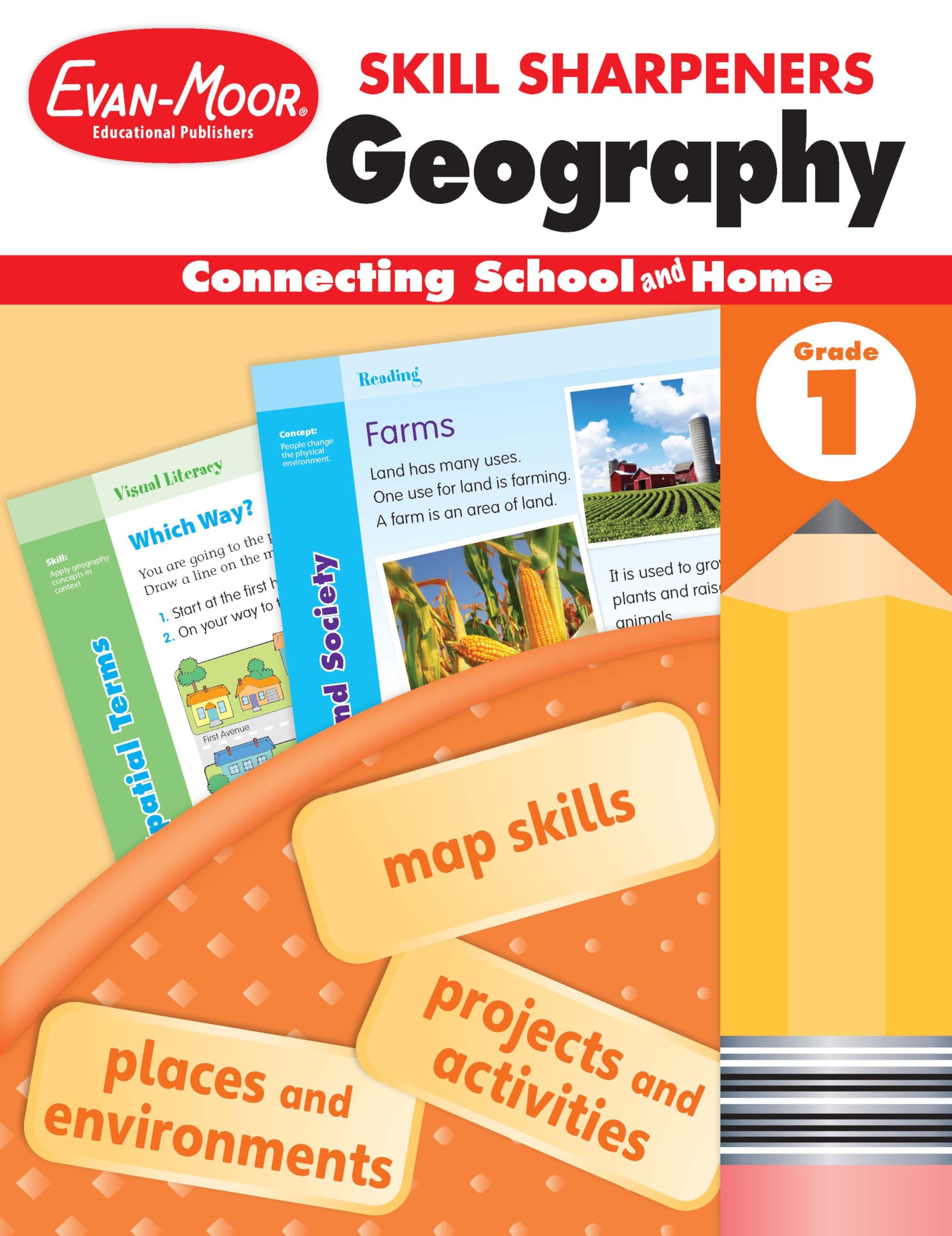 EvanMoor Skill Sharpeners: Geography, Grade 1 Activity Book  Supplemental AtHome Resource Geography Skills Workbook