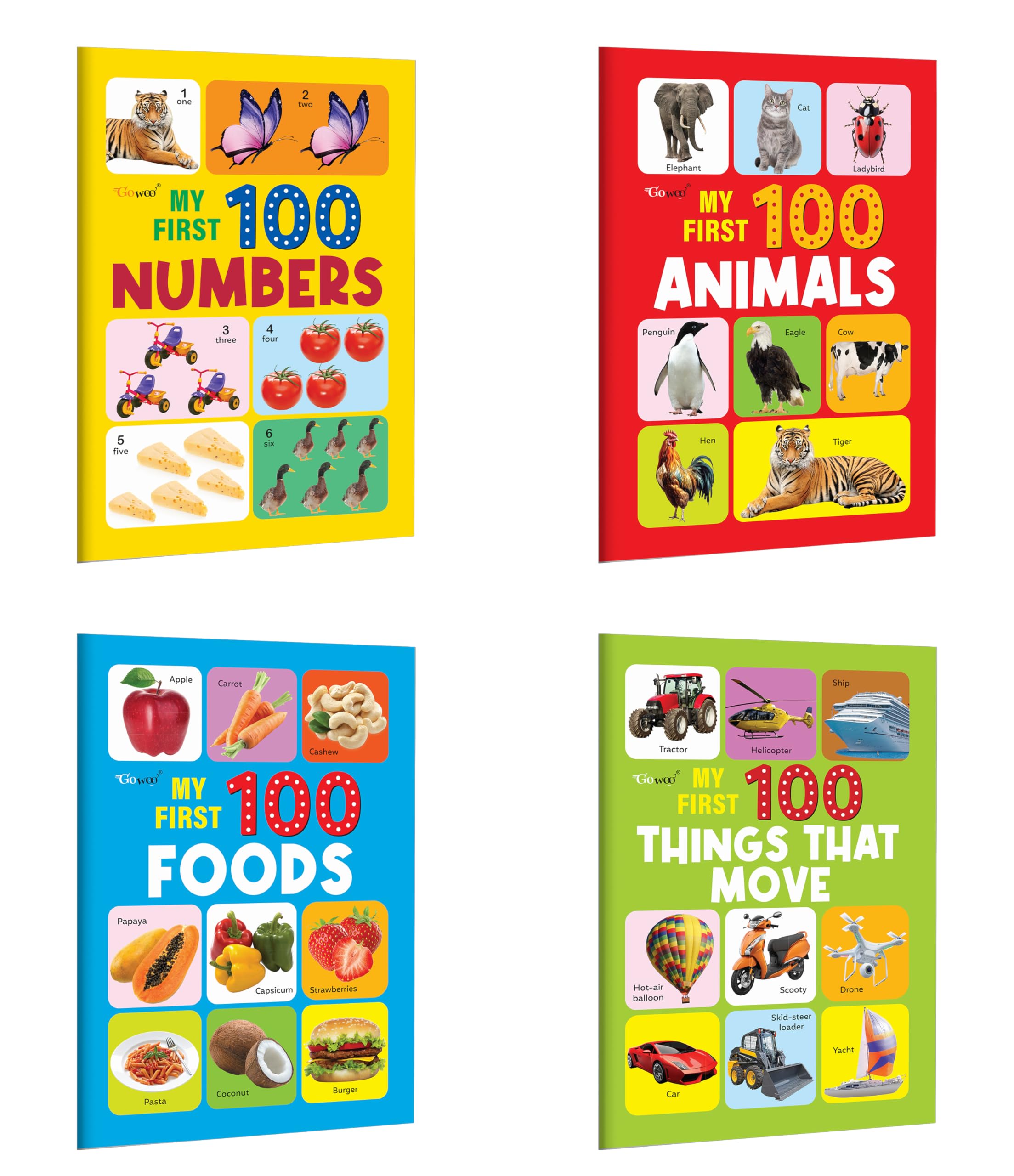 My First 100  Animals, Foods, Numbers & Things that Move : Counting practice combo, preschool learning set, kids educational p