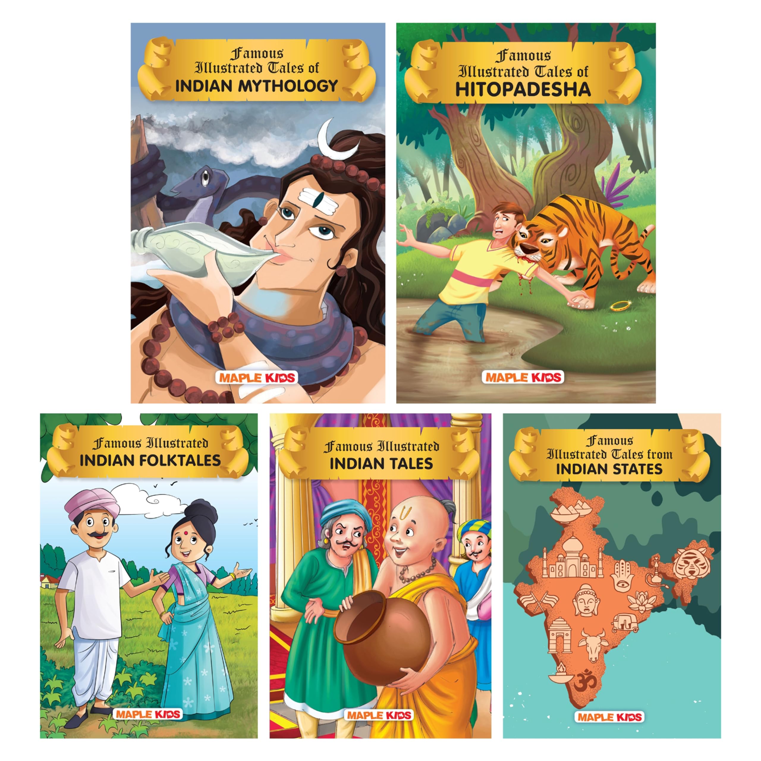 Stories from India (Set of 5 Books with 68 Moral Stories)  Colourful Pictures  Story Books for kids Tales from Indian States,