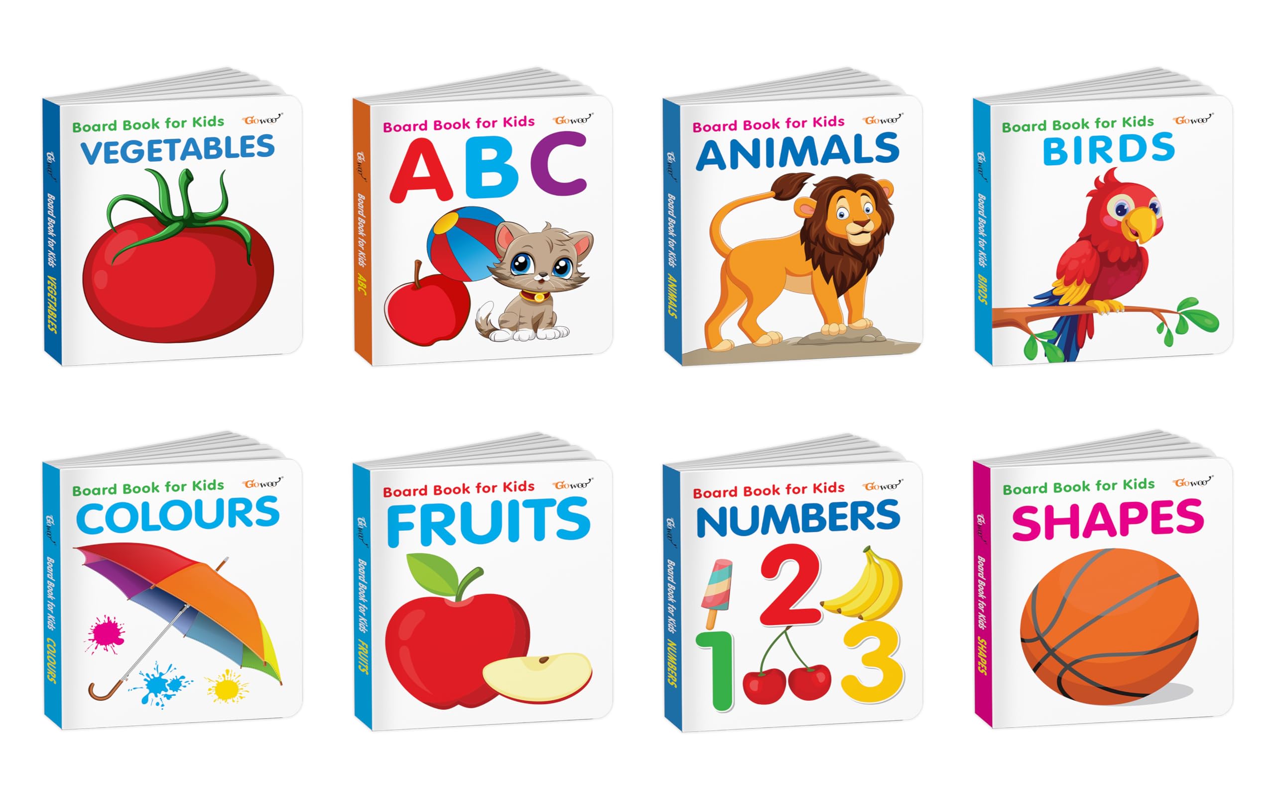 ABC, Animals, Birds and more  Board Book for Kids : early counting and shape recognition book, fruits and vegetables picture l