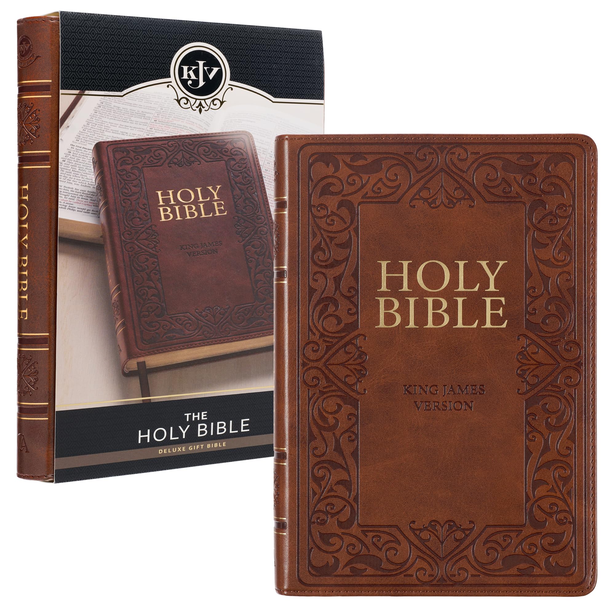 KJV Holy Bible, Standard Size Faux Leather Red Letter Edition Thumb Index & Ribbon Marker, King James Version, Medium Brown (KJV