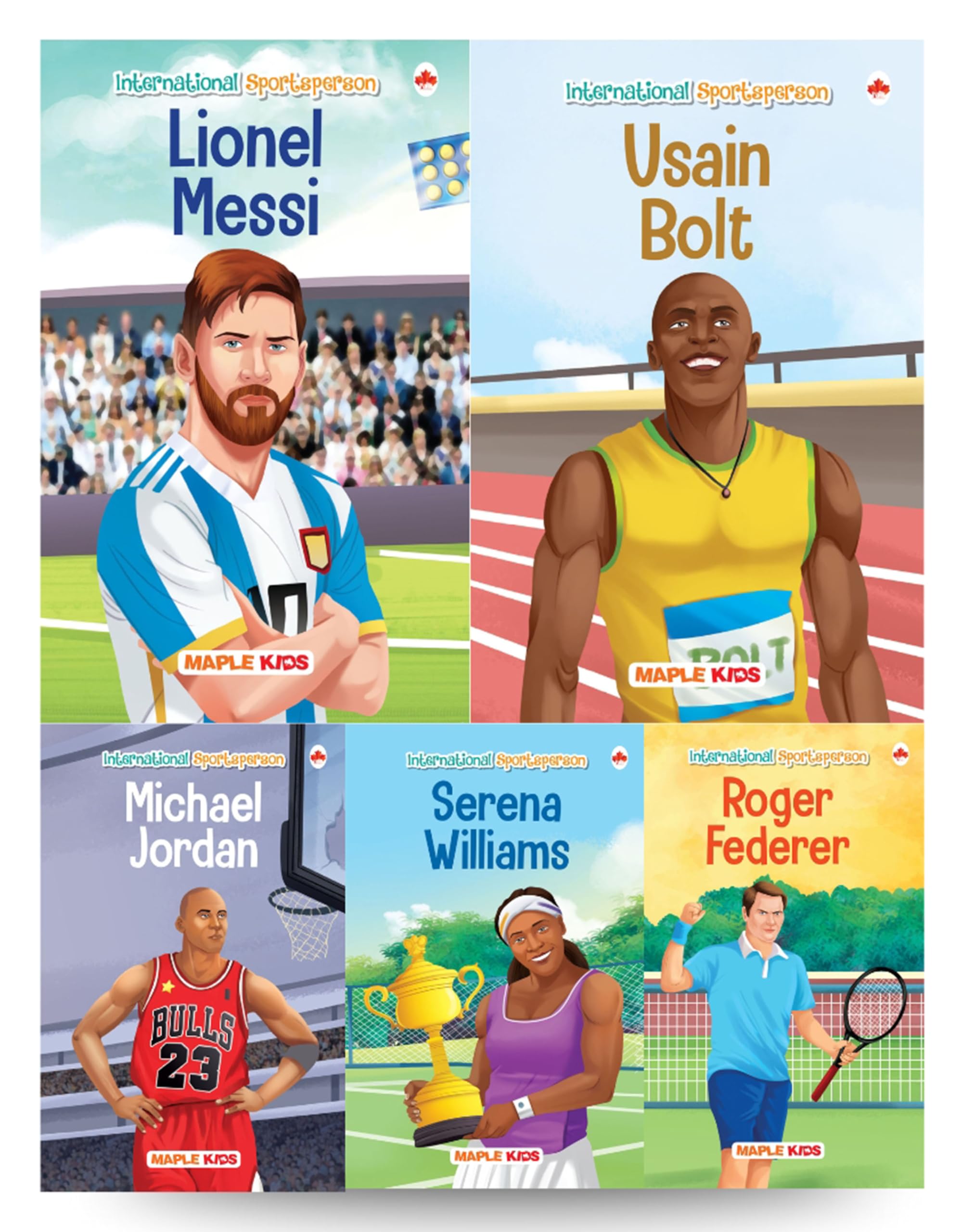 Story Books For Kids  Sportspersons (Set Of 5 Books) (Illustrated)  International Sportsmen  Messi, Roger Federer, Serena Wil