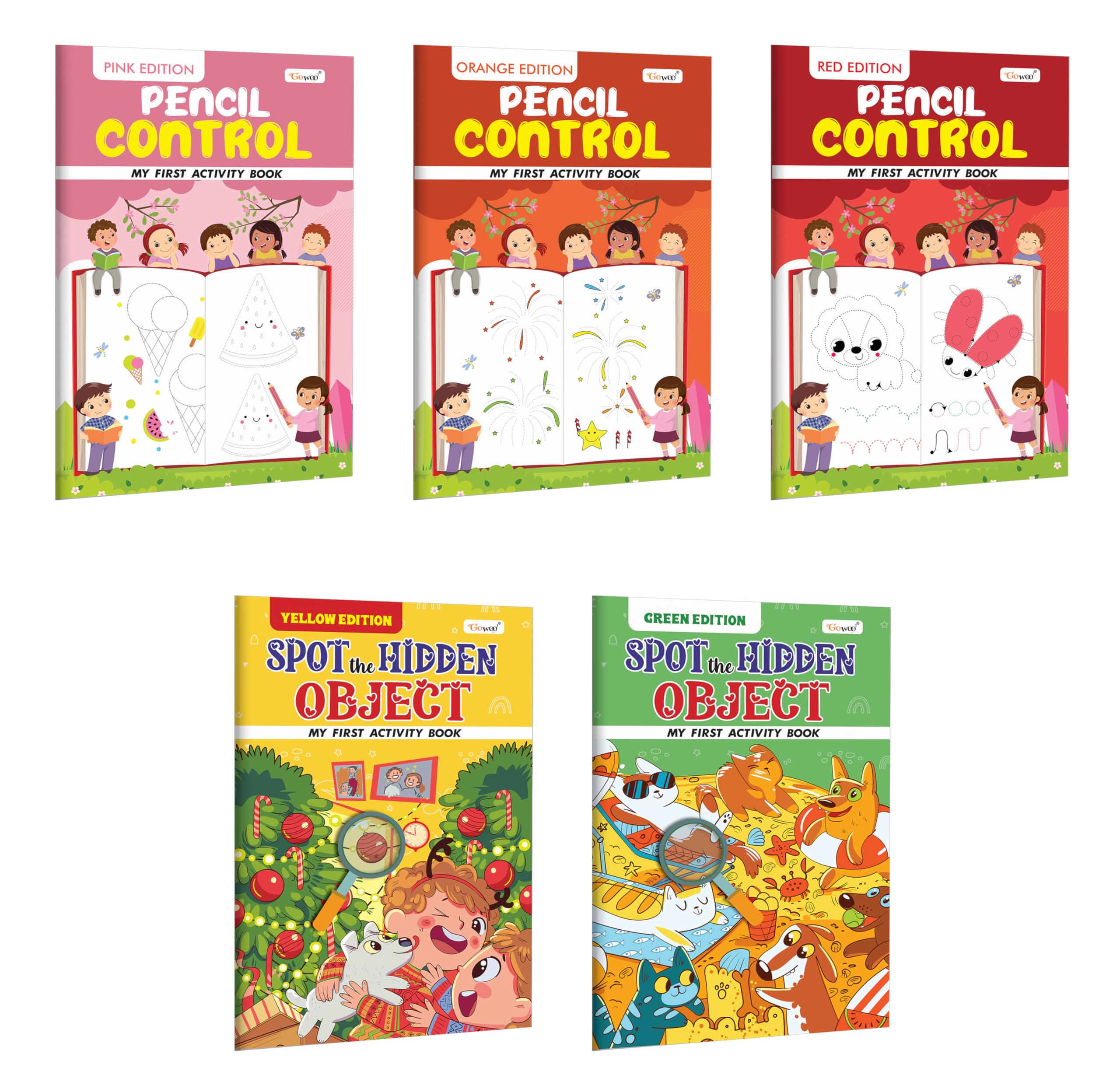 My First Activity Book Pencil Control and Spot the Hidden Object  Pink, Orange, Red, Yellow and Green Edition : Toddler fun le
