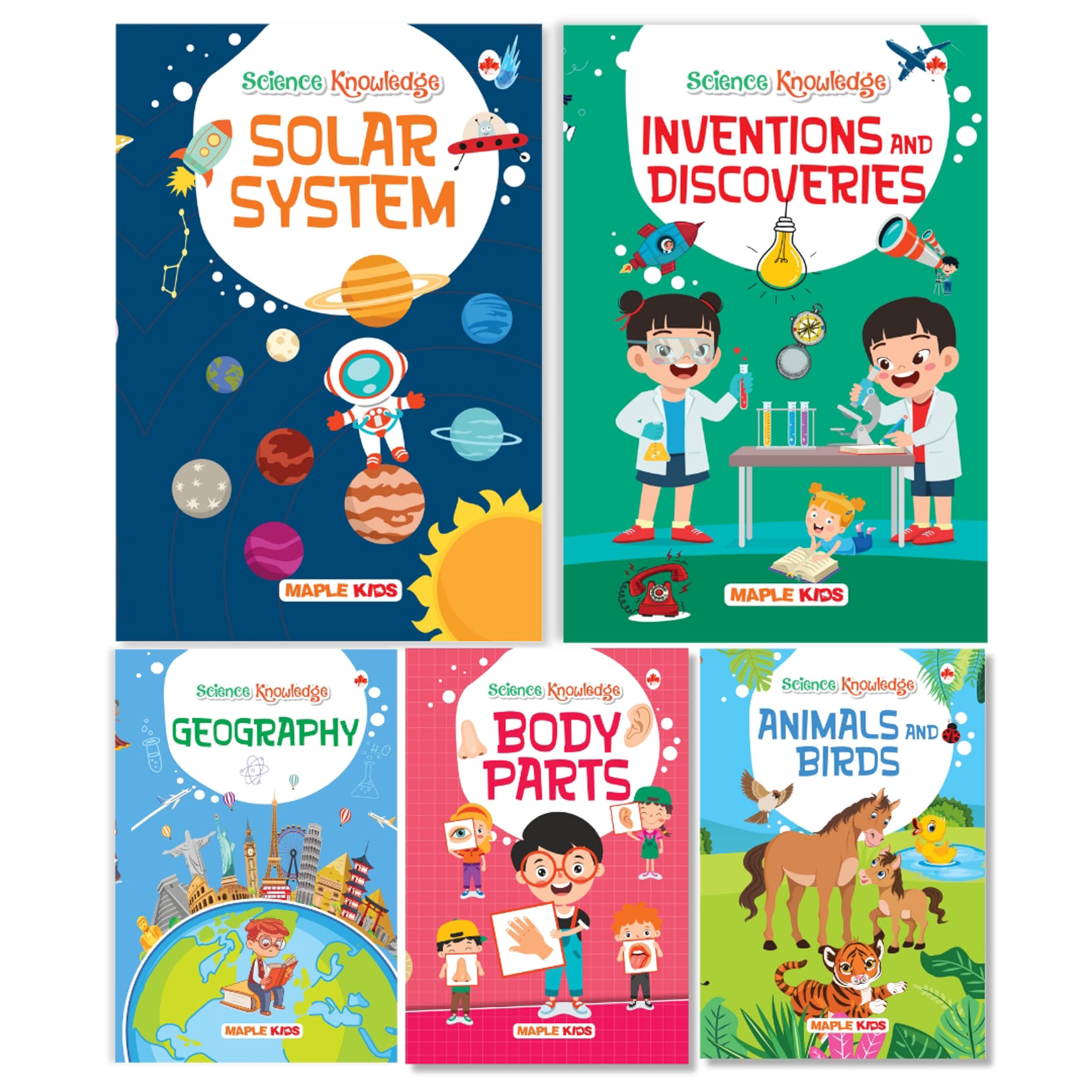 Science Books for Kids  Knowledge Books (Set of 5 Books) (Illustrated)  Geography  Solar System  Animals and Birds  Body Pa