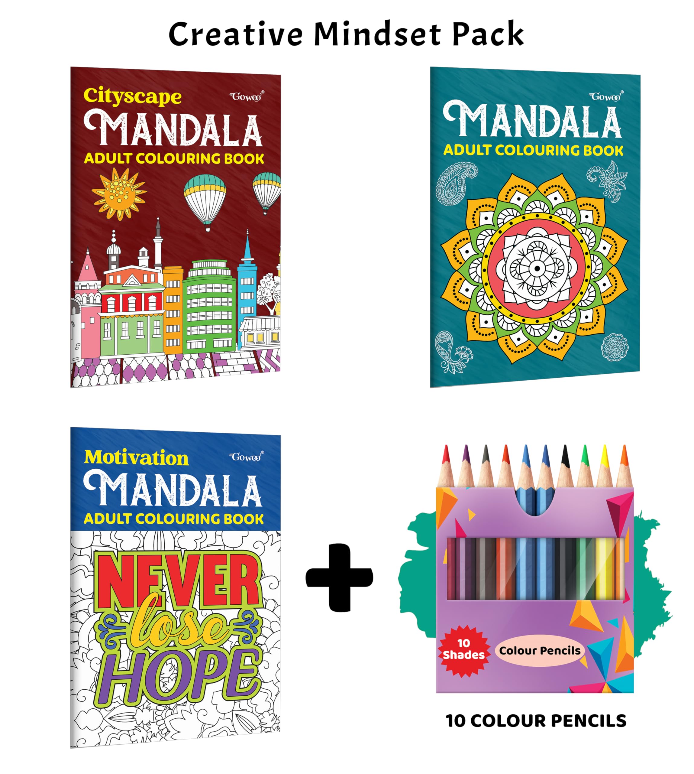 Cityscape, Mandala, Motivation  Mandala Adult Colouring Book with 10 Colour Pencils : motivational mandala art for adults, str