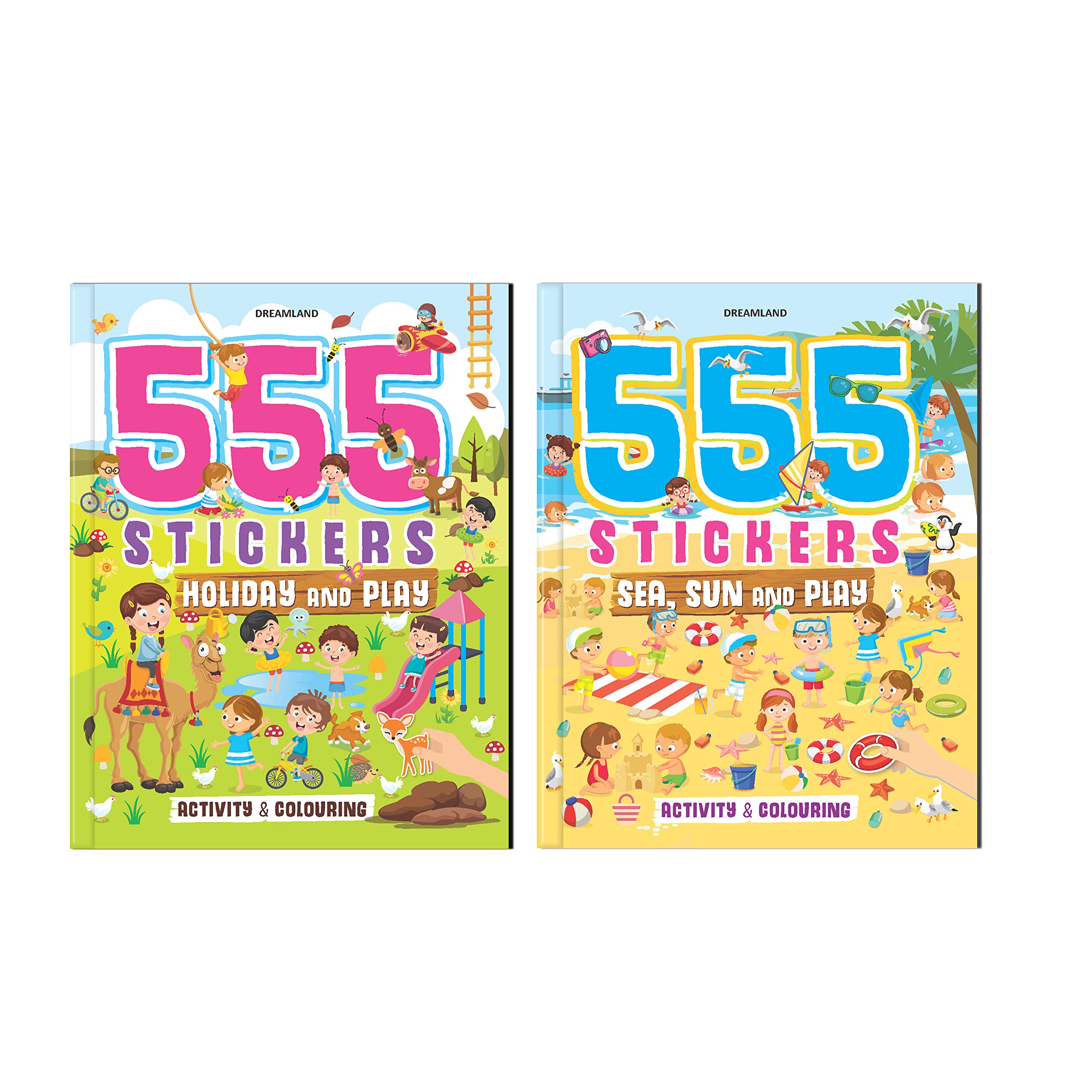 555 Stickers And Activity Books Pack For Kids Age 310  Set Of 2 Holiday & Play Books With Colouring, Puzzles, Stickers, Counti