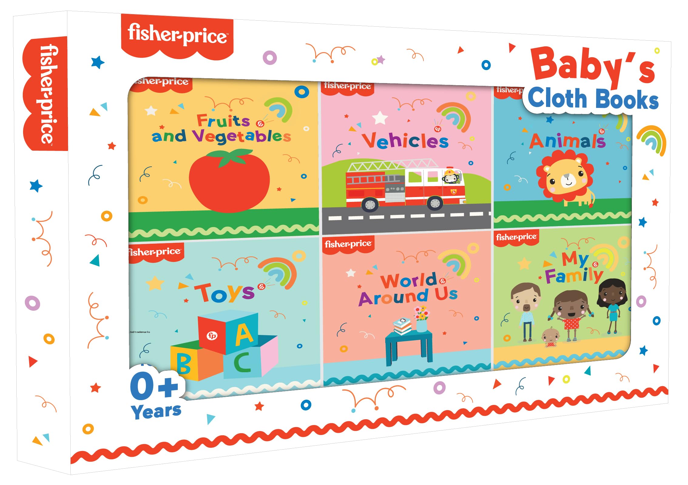 Fisher Price Babys Cloth Book set of 6  Animals, Family,Toys, Fruits & Vegetables, Vehicles , World Around Us