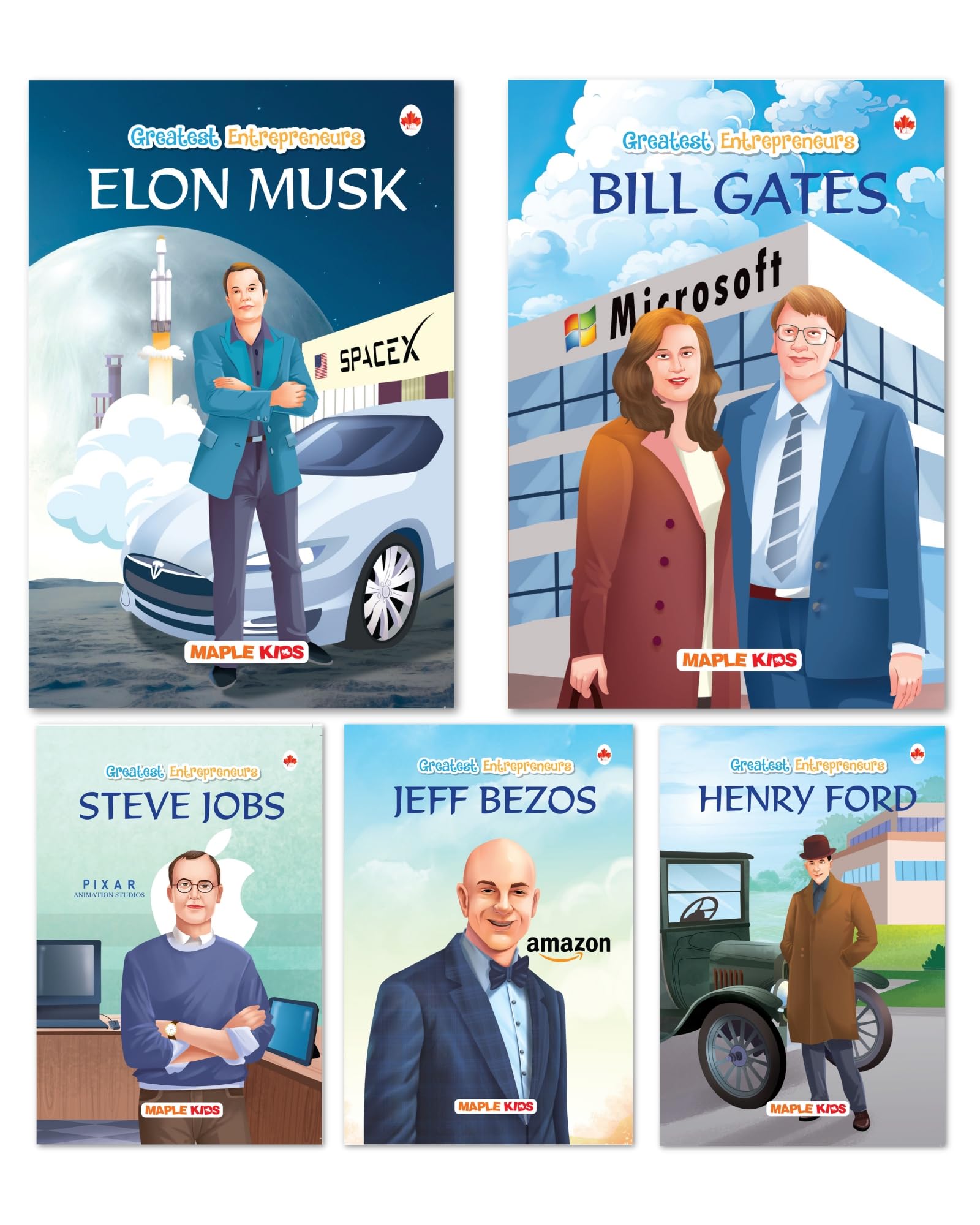 Story Books for Kids  Worlds Greatest Entrepreneurs (Set of 5 Books) (Illustrated)  Biographies for Kids  Elon Musk, Bill G
