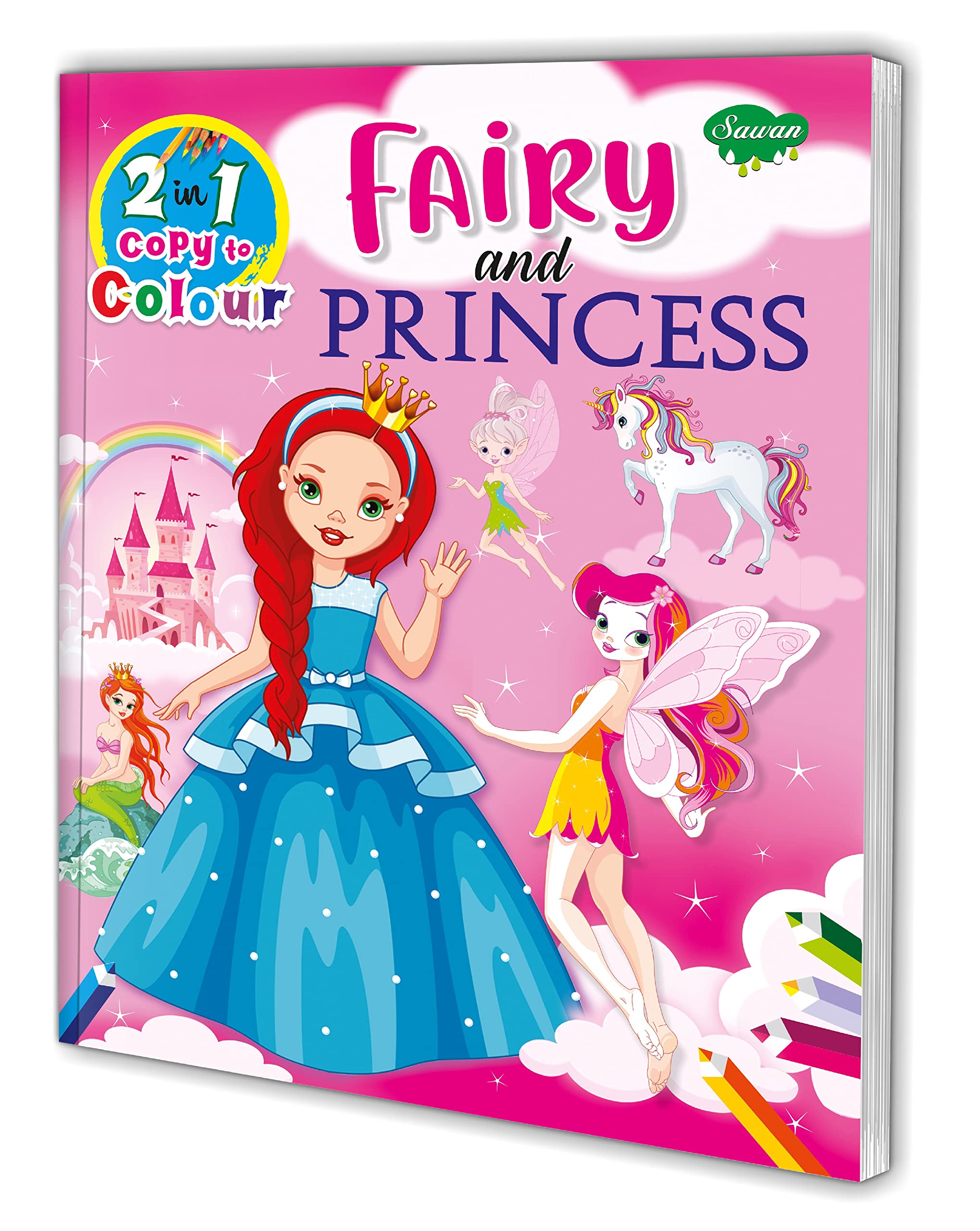 2 In 1 Copy To Colour Fairy And Princess Colouring Book