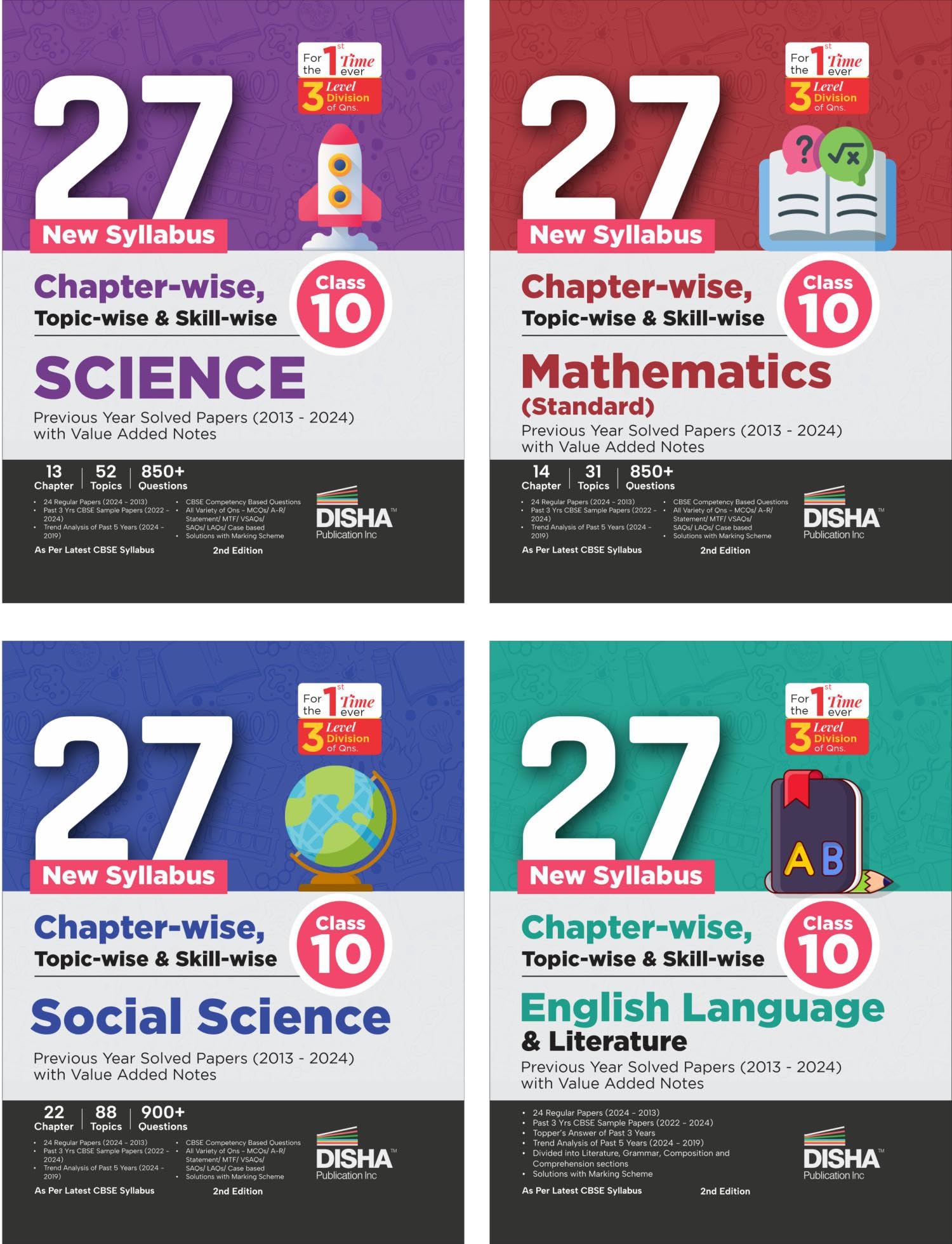 Combo (Set Of 4 Books) 27 New Syllabus ChapterWise, TopicWise & SkillWise Cbse Class 10 Science, Mathematics, Social Studies 