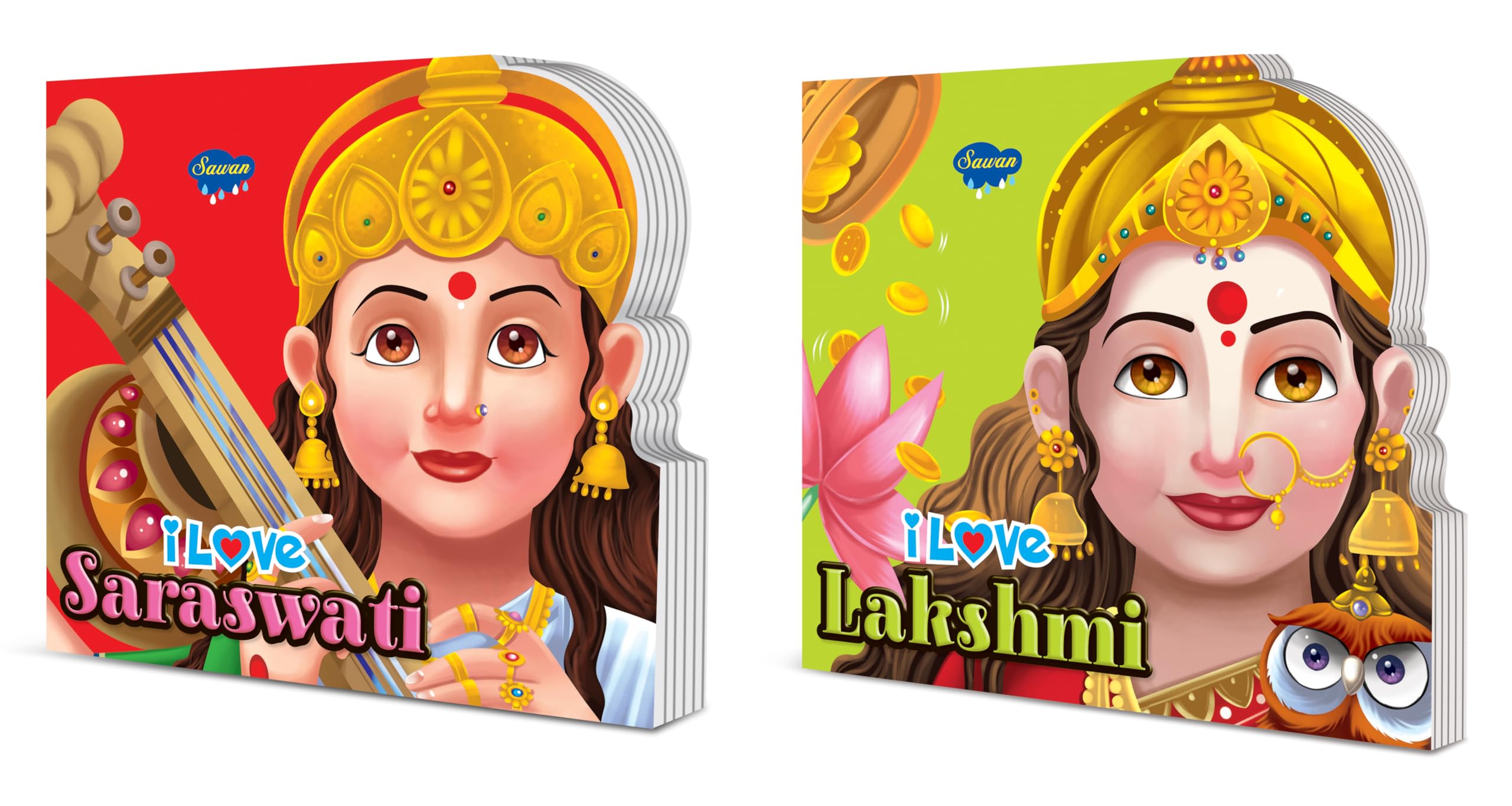 I Love Lakshmi and Saraswati Die cut board book for kids : Children learning story book, Early learning story book, Picture Book