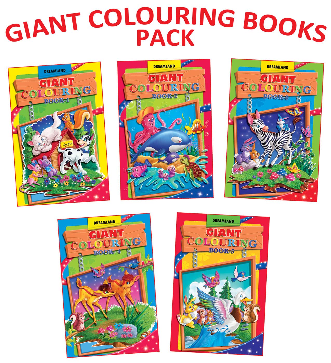 Giant Colouring Books Collection | Pack of 5 ExtraLarge Colouring Books | Each Book with 24 Pages of Big Bold Illustrations | I