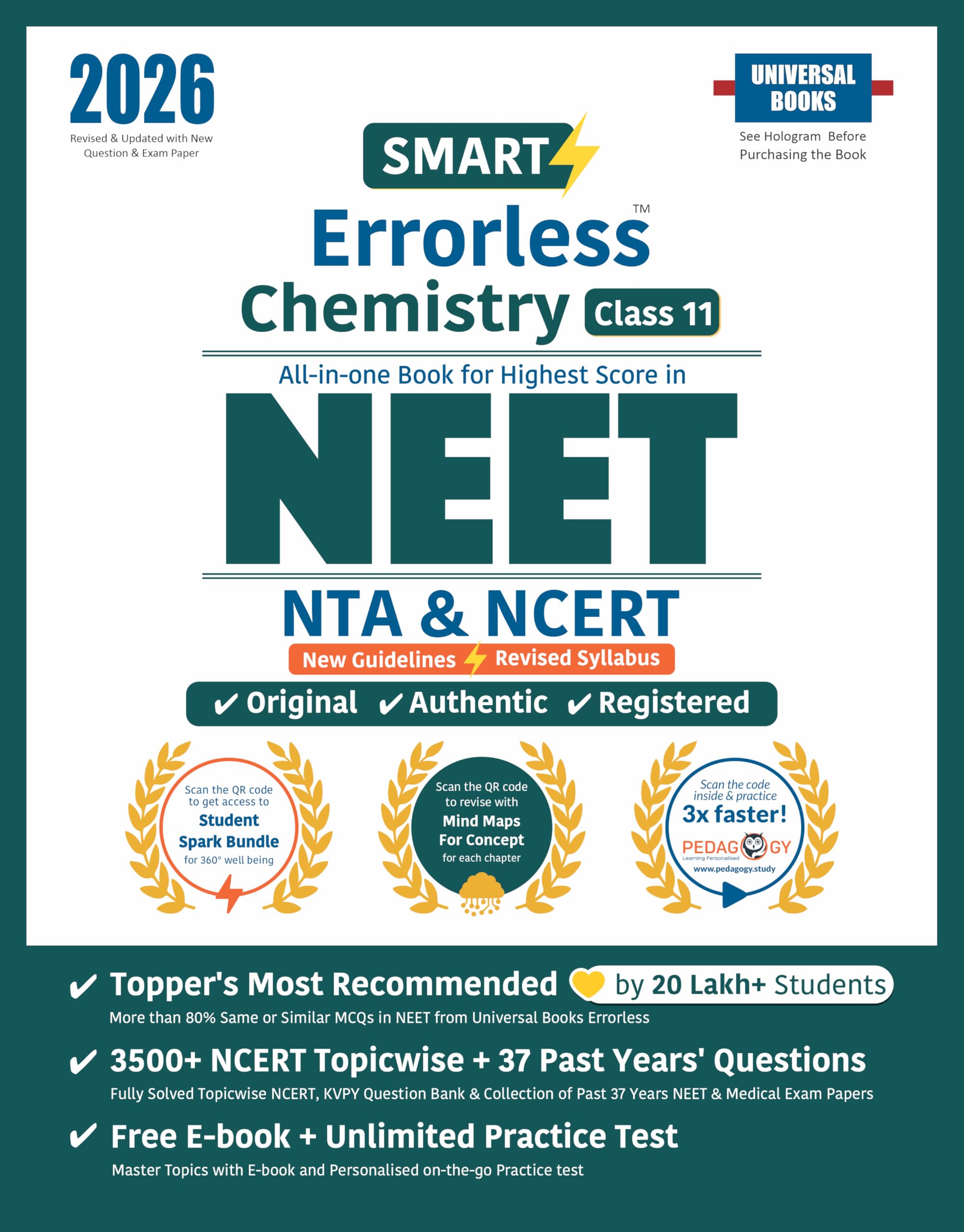 Smart Errorless Chemistry NEET Class 11 (2026)  NCERT Based | 3500+ Topicwise & New Pattern Questions | 37 Past Years Papers | 