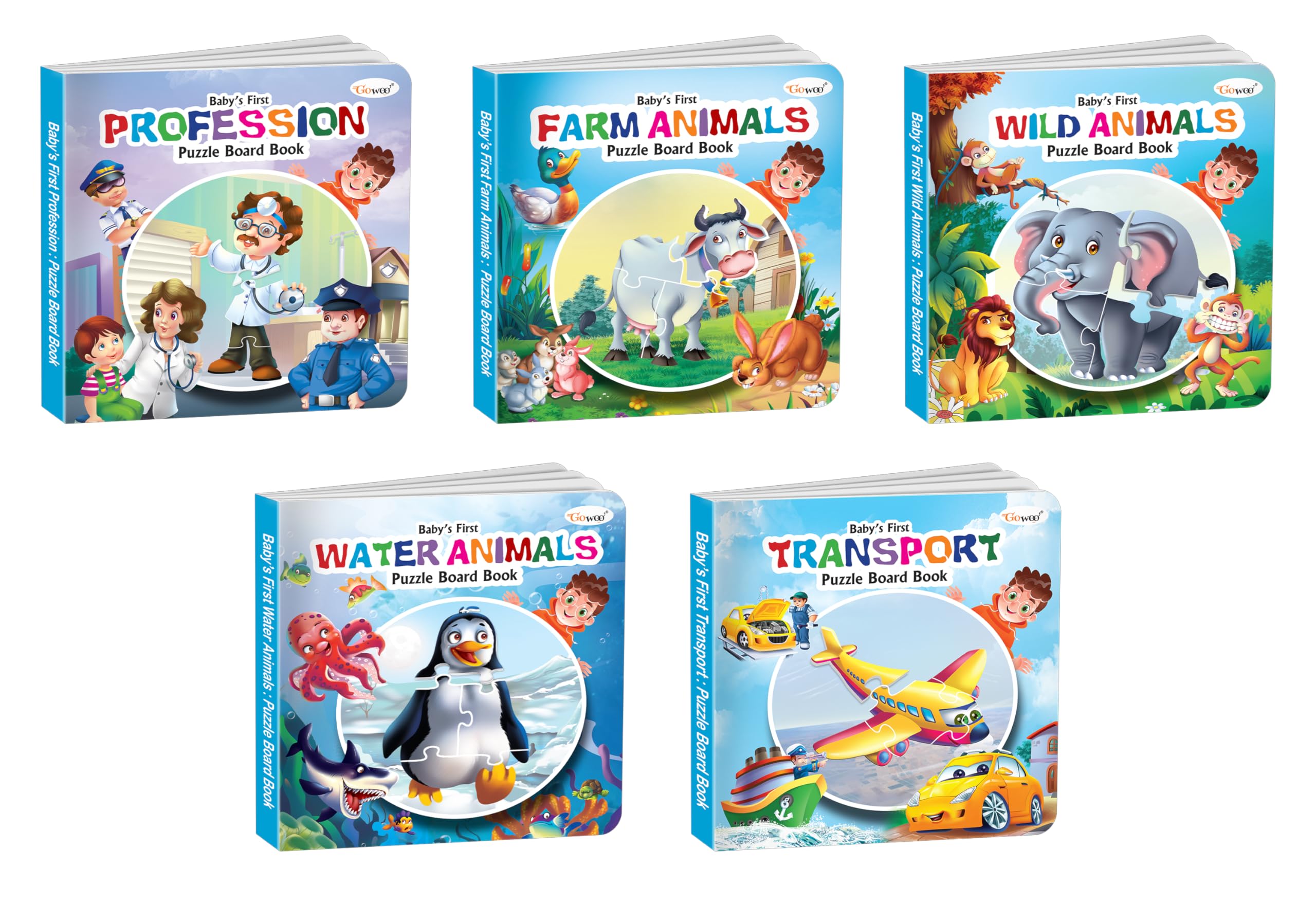 Babys First Farm Animals, Profession, Transport, Water Animals and Wild Animals Puzzle Board Book : Educational board book, To