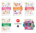2 in 1 Copy to Colour  Fairy & Princess, Flowers & Water Animals, Unicorn & Mermaid and Wild & Farm Animals with 10 Colour Penc