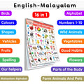 My First ALL IN ONE SPIRAL CHART ENGLISHMALYALAM : With 16 Topics ( Big Fonts and Realistic Pictures) | Gift Set For Kids