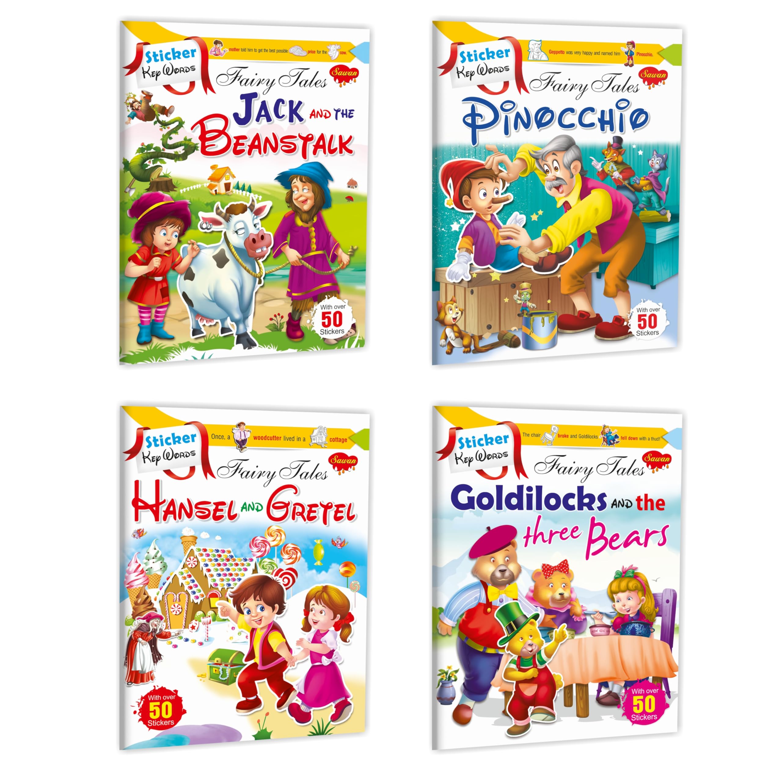 Sawan Set Of 4 Sticker Activity Books (Jack & Beanstalk. Pinocchio, Hansel & Gretel & Goldilocks &The 3 Bears) [Perfect Paperbac