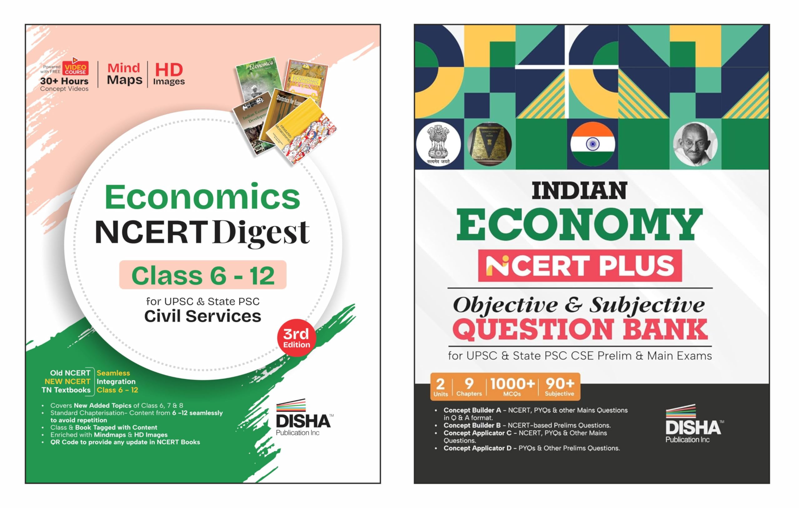 Combo (set of 2 Books) Indian Economy NCERT Digest (Concept Notes) + NCERT Plus (Question Bank) for UPSC & State PSC Civil Servi